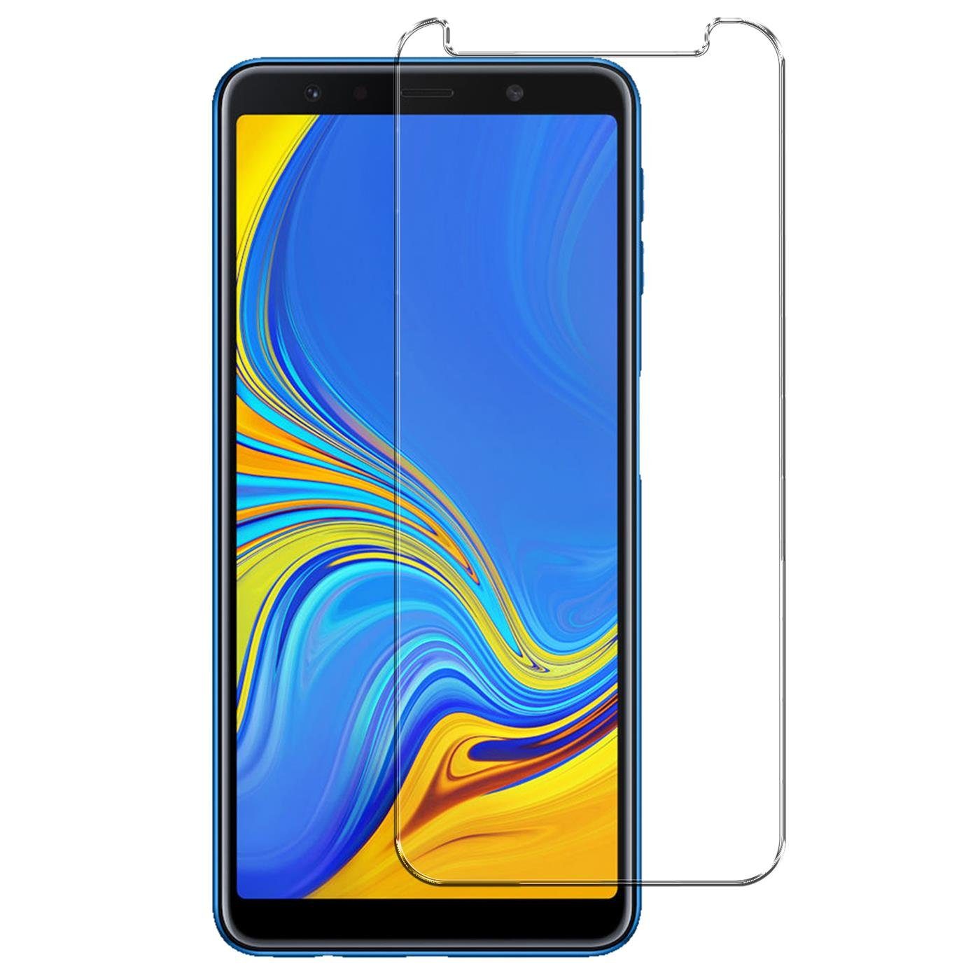 CoolGadget Handyhülle Transparent als 2in1 Schutz Cover Set für das Samsung Galaxy A7 2018 6 Zoll, 2x Glas Display Schutz Folie + 1x TPU Case Hülle für Galaxy A7 2018