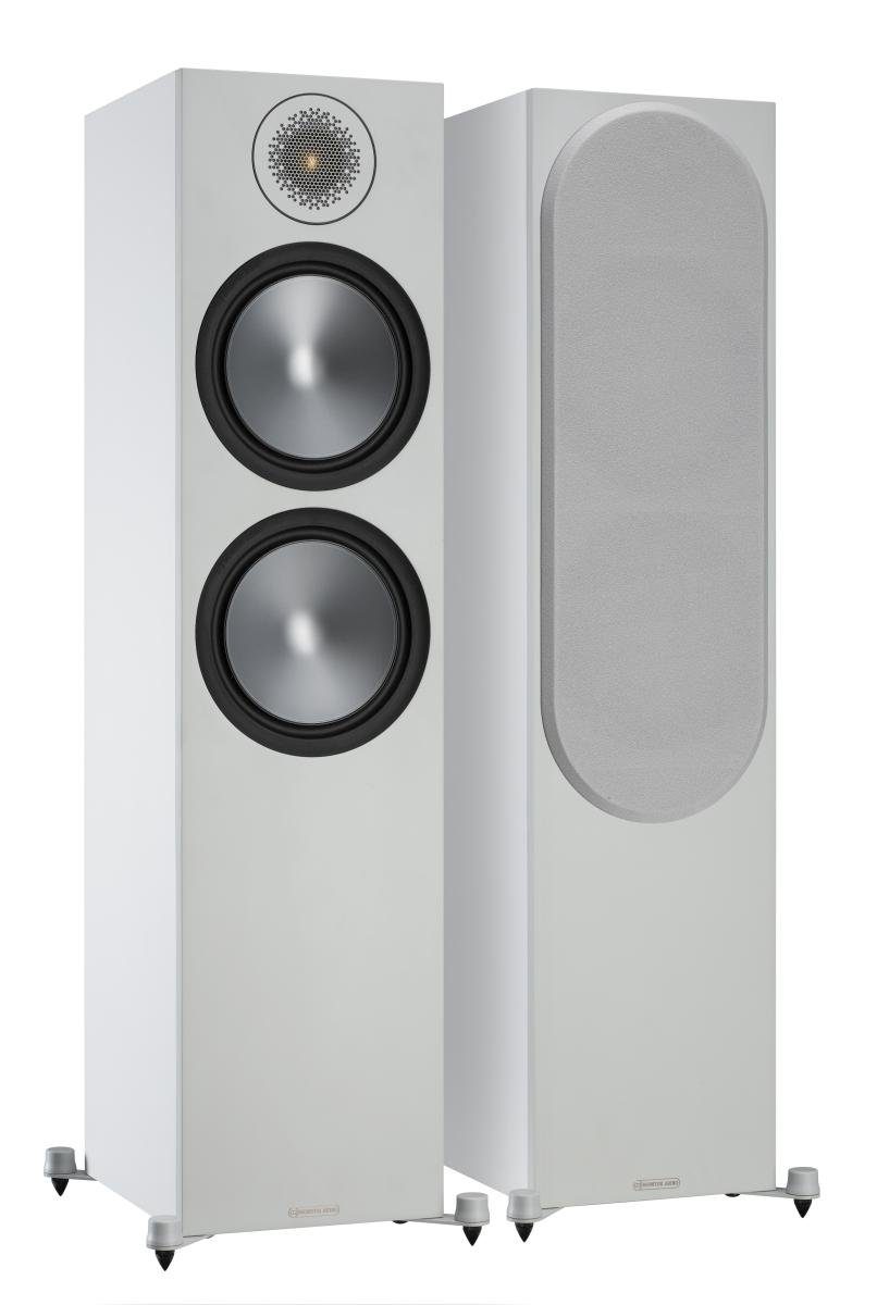 MONITOR AUDIO Bronze 500 (6G) Stand-Lautsprecher Gummifüßen, inkl. robuster Füße Spikes Standlautsprecher, inkl. W, Lautsprecherabdeckungen) abnehmbarer (nicht mit 1 weiß/grau 200 Standlautsprecher und zutreffend, Paar, [Paar