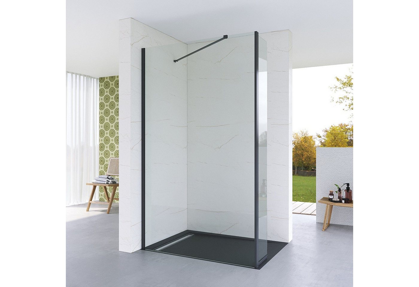 Thumbnail - AQUALAVOS Walk-in-Dusche Duschabtrennung mit 30 cm Spritzschutz für Walk-in Dusche (80-120 cm), 8 mm Einscheibensicherhe...