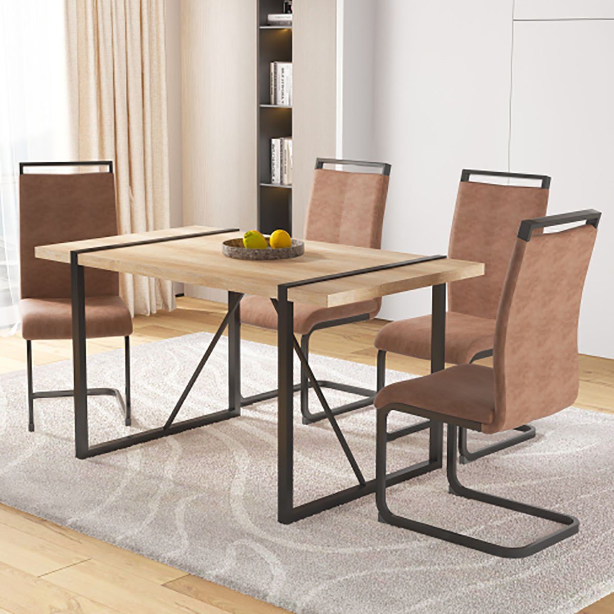 DOTMALL Tischsitz Braunes Esstisch-Set mit 4 braunen Stühlen, rechteckig