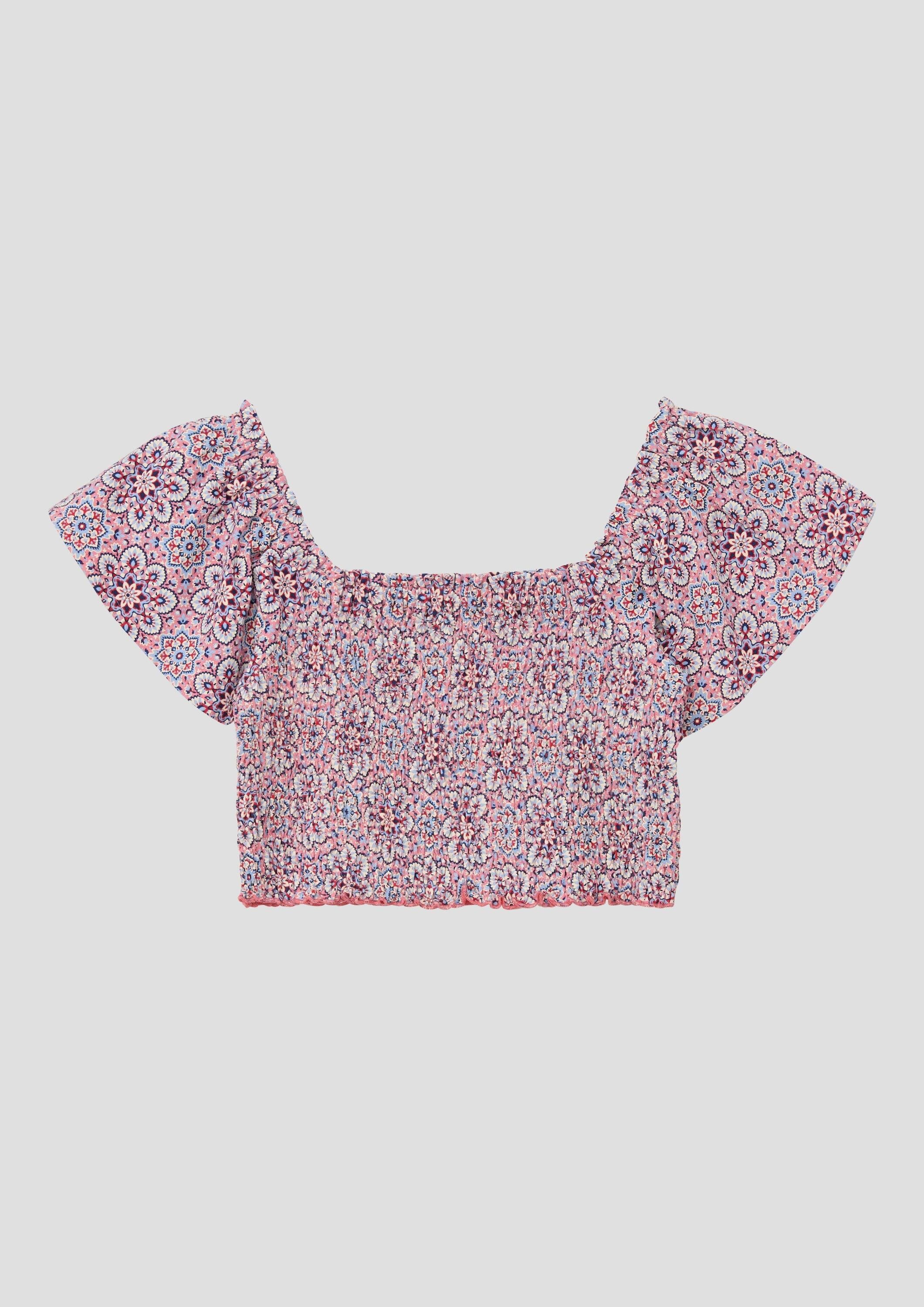 s.Oliver Kurzarmshirt T-Shirt Off-Shoulder-Top mit Smok-Detail und Volantärmeln