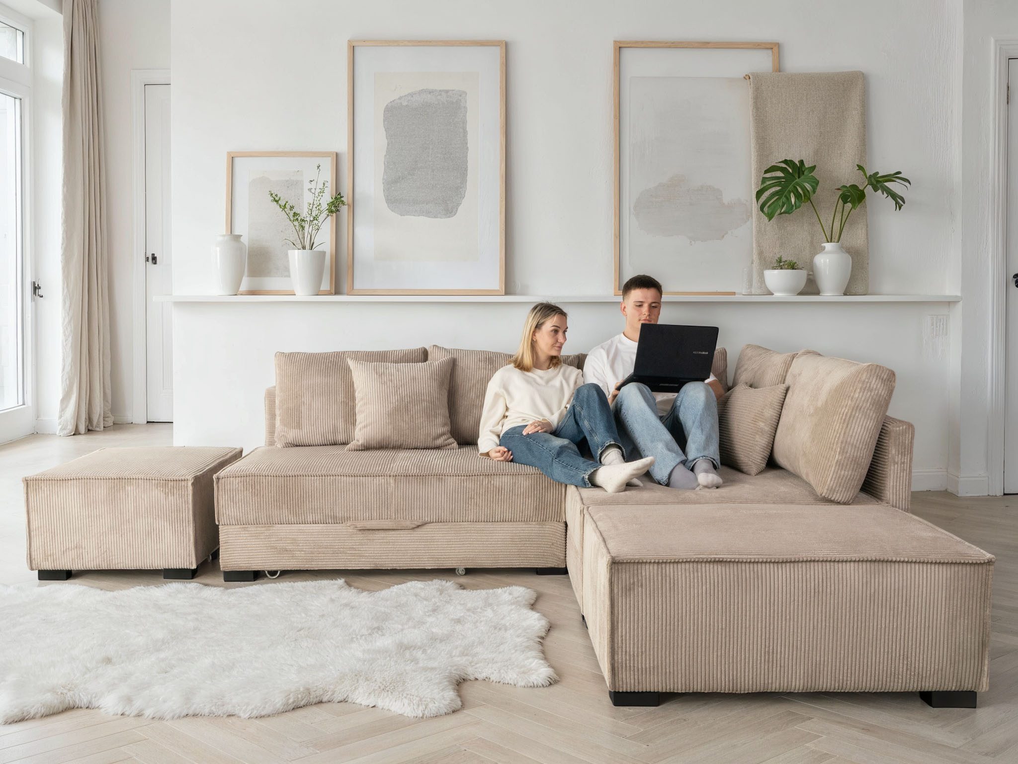 Home affaire Ecksofa Night & Day L-Form, B: 316 cm mit Dauer-Schlaffunktion 180x200 cm, Set: Sofa & Hocker, Bettfunktion, Bettkasten & Kissen, Boxspringbett