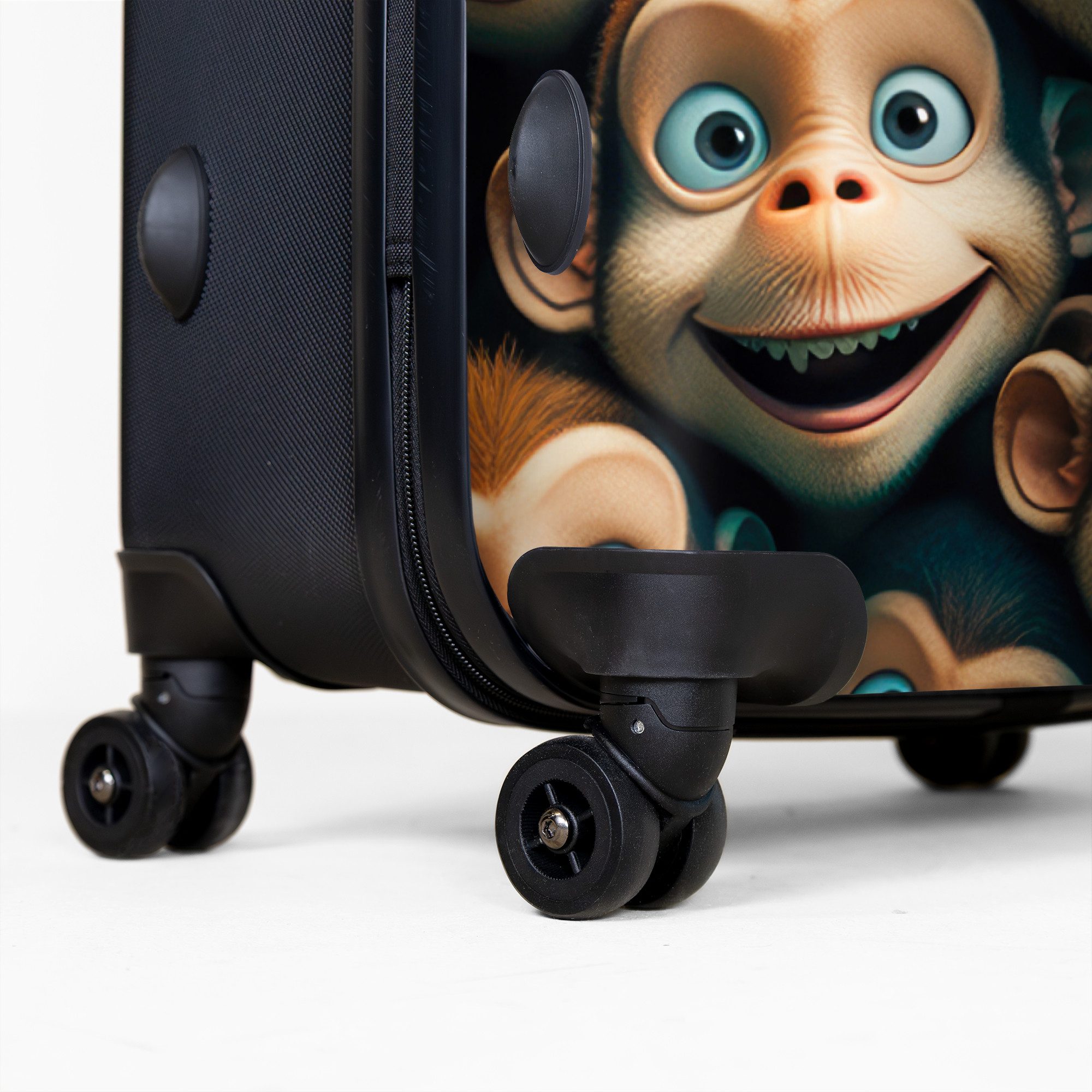 NoBoringSuitcases.com© Kinderkoffer Affe - Tiere - Braun - Design - Mädchen - Jungen 77 cm - 98 L, 8 Rollen, Großer Reisetasche mit Rollen für 30kg, Kinderkoffer