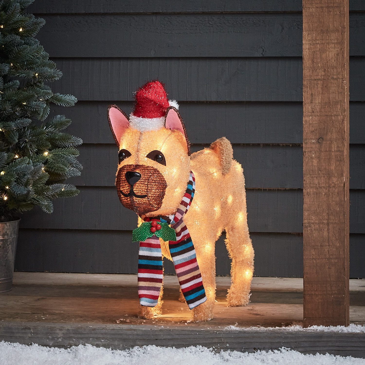 Lights4fun LED-Dekofigur LED Weihnachtsfigur Bulldogge für den Außenbereich, Weihnachtsbeleuchtung Höhe: 55cm