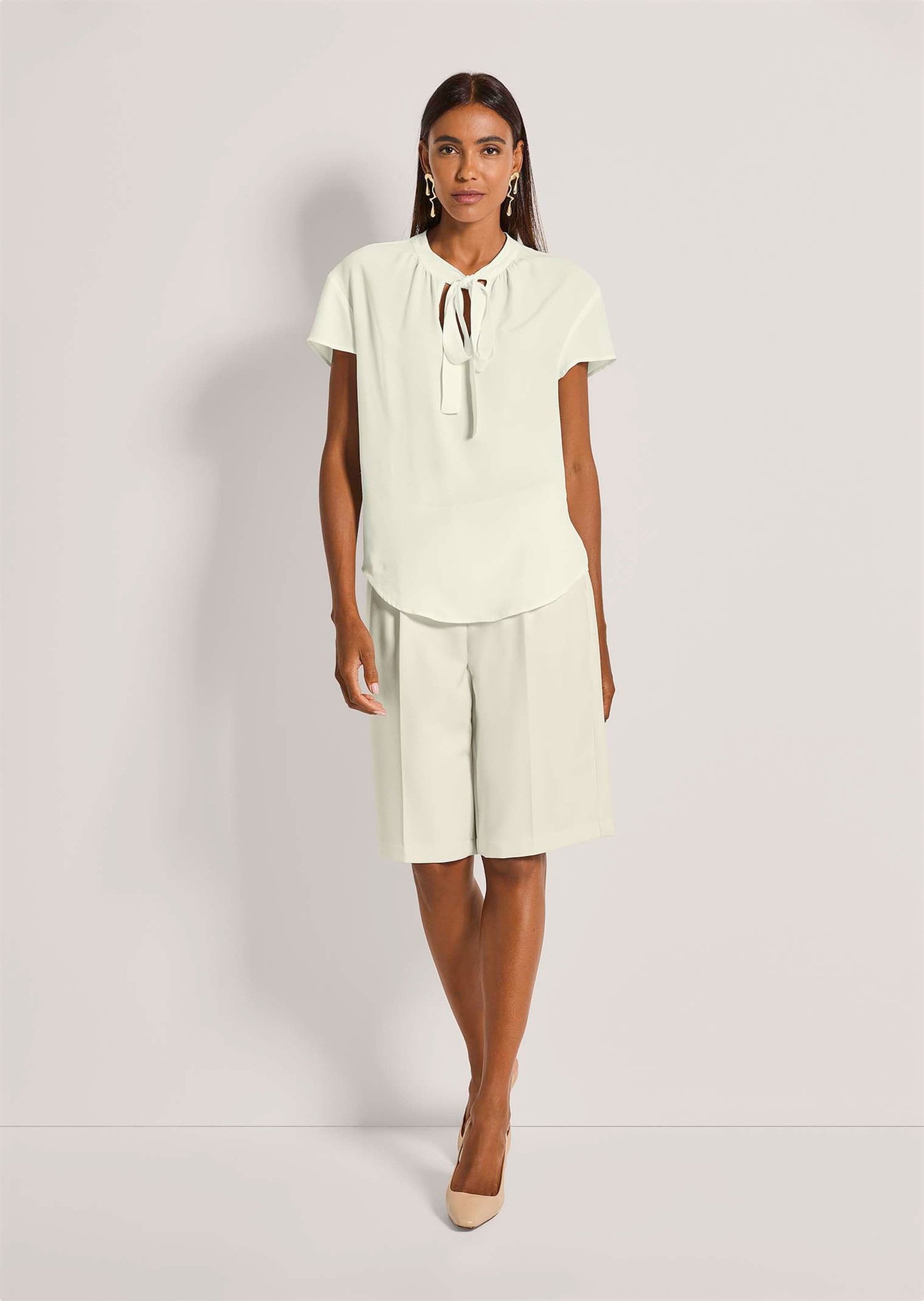 MADELEINE Kurzarmbluse Viskosebluse mit Bindeband Schlupfbluse mit Rundhals, Kräuselung und Kurzarm