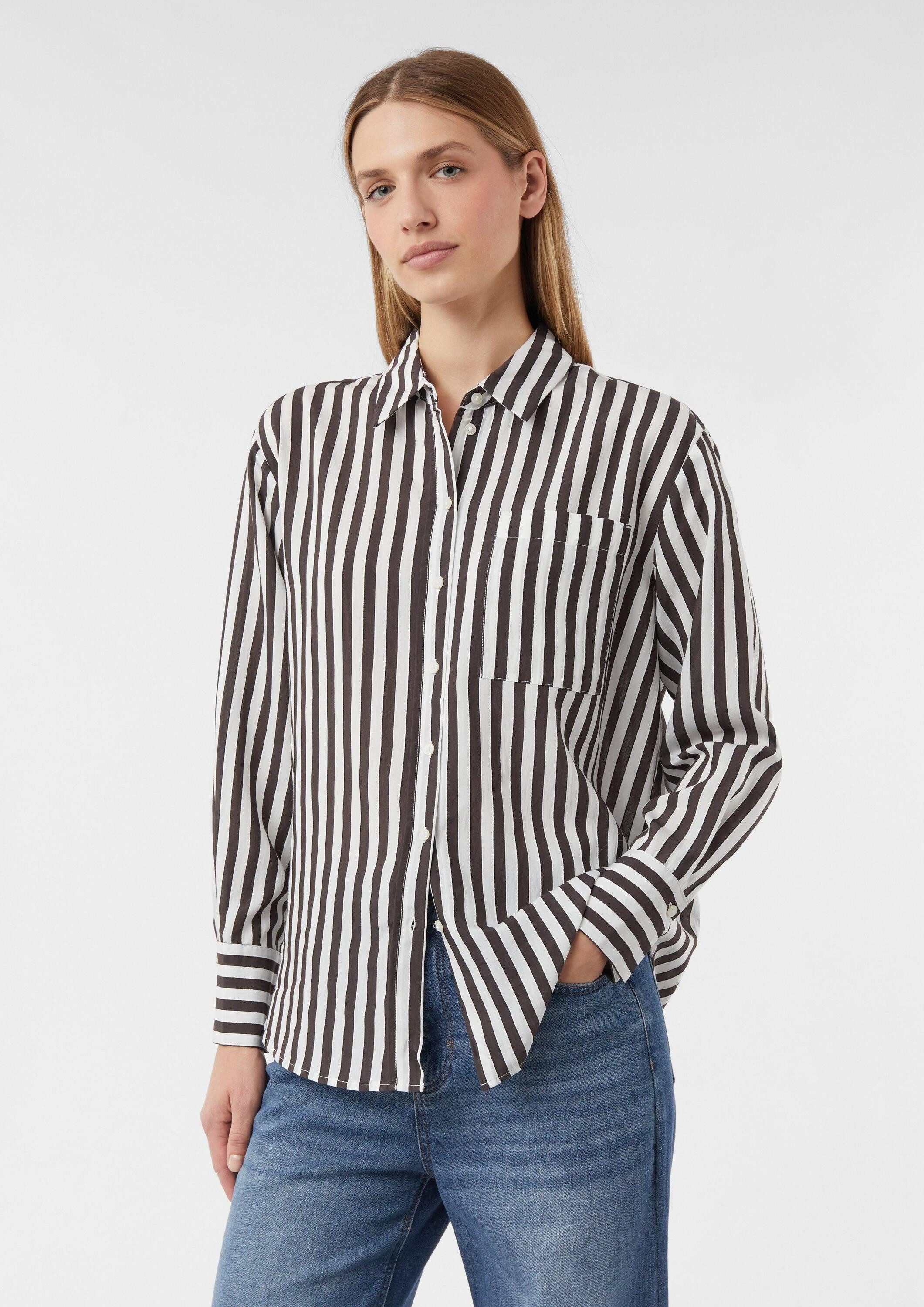 comma Langarmbluse Bluse Gestreifte Relaxed-Fit-Hemdbluse mit Brusttasche günstig online kaufen