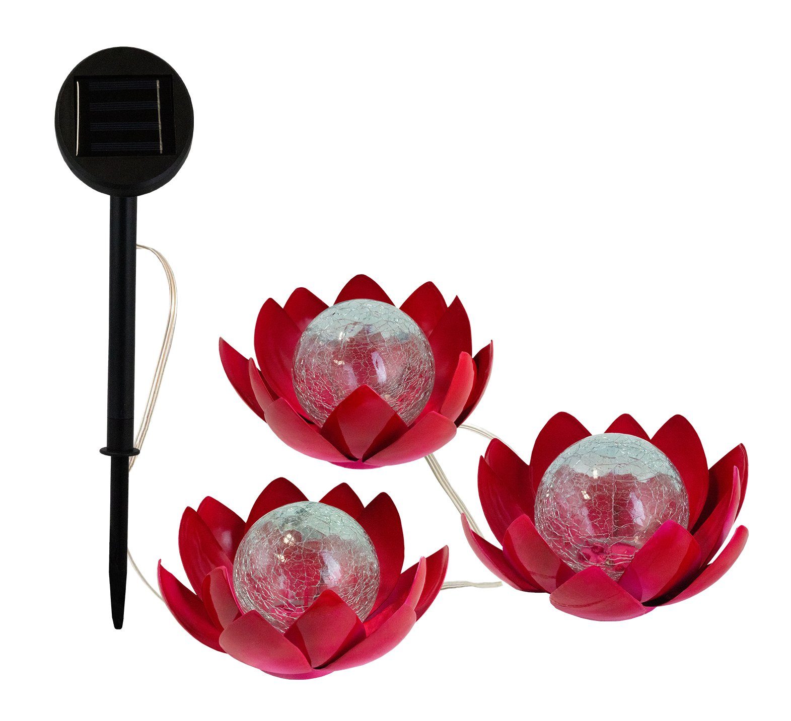 ezsolar LED Aufbaustrahler, 3er Set Lotus Blüte Gartenstecker Solarlampe