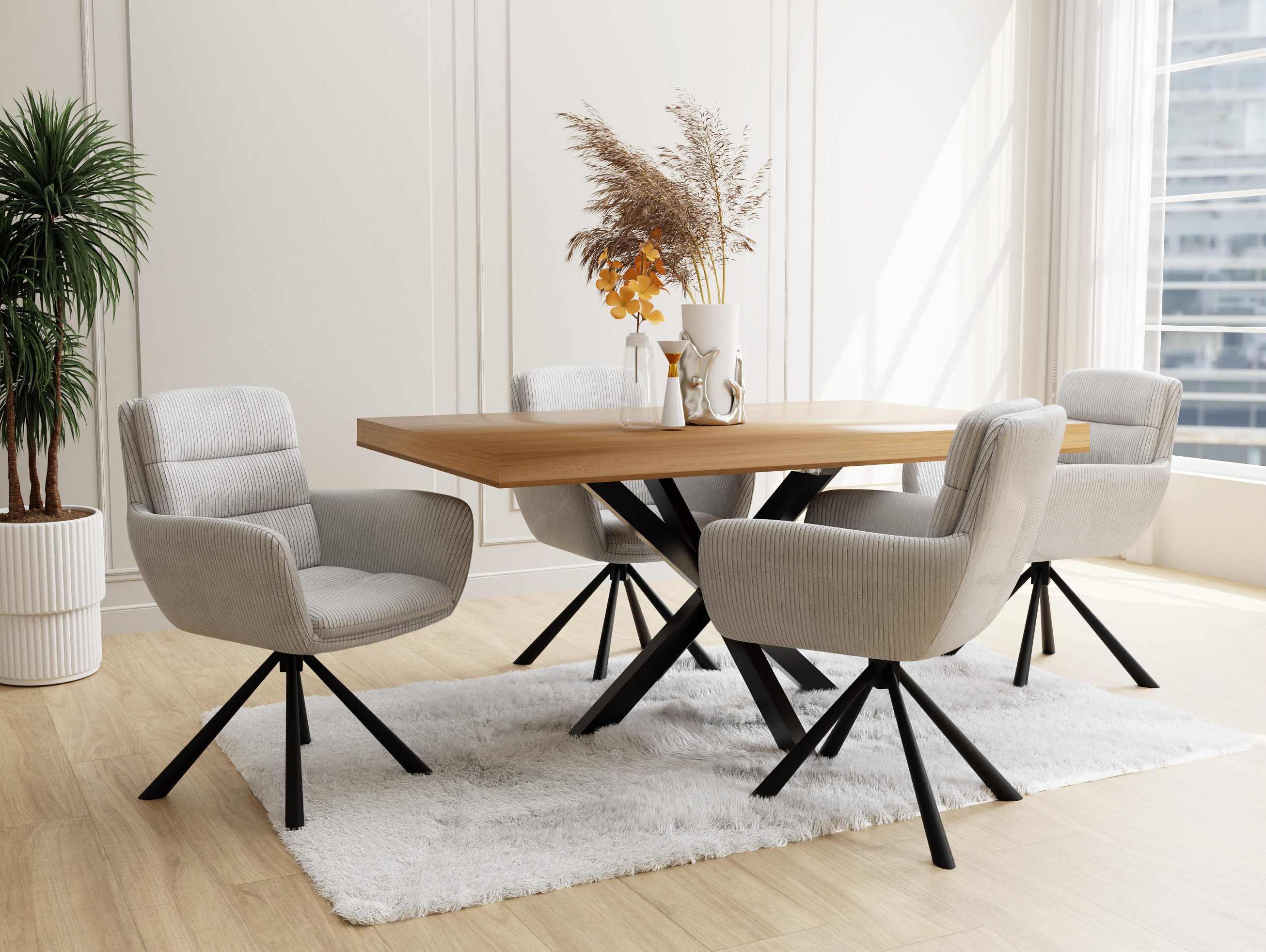 S-Style Möbel Polsterstuhl Frank in Hellgrau Cord-Stoff günstig online kaufen