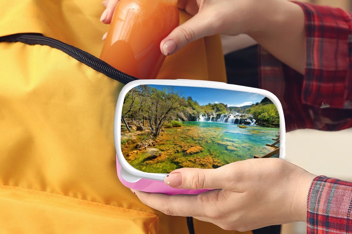 Kinder, Lunchbox rosa Kunststoff in Gewässer (2-tlg), Brotdose Kunststoff, Nationalparks des MuchoWow Erwachsene, Die für Kroatien, Krka farbenfrohen Mädchen, Brotbox Snackbox,