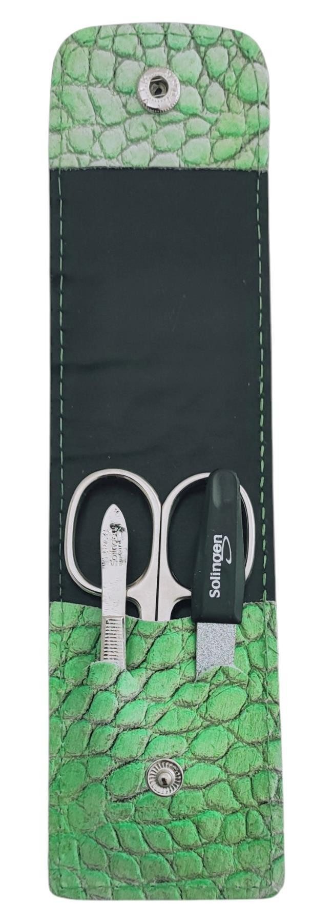 EloModa Maniküre-Kosmetik-Etui Solingen Maniküre Set 3-teilig – Nagelschere, Pinzette & Saphirfeile, 3 tlg., Nagelpflege Set, Tier Muster Echtleder Etui, Made in Germany