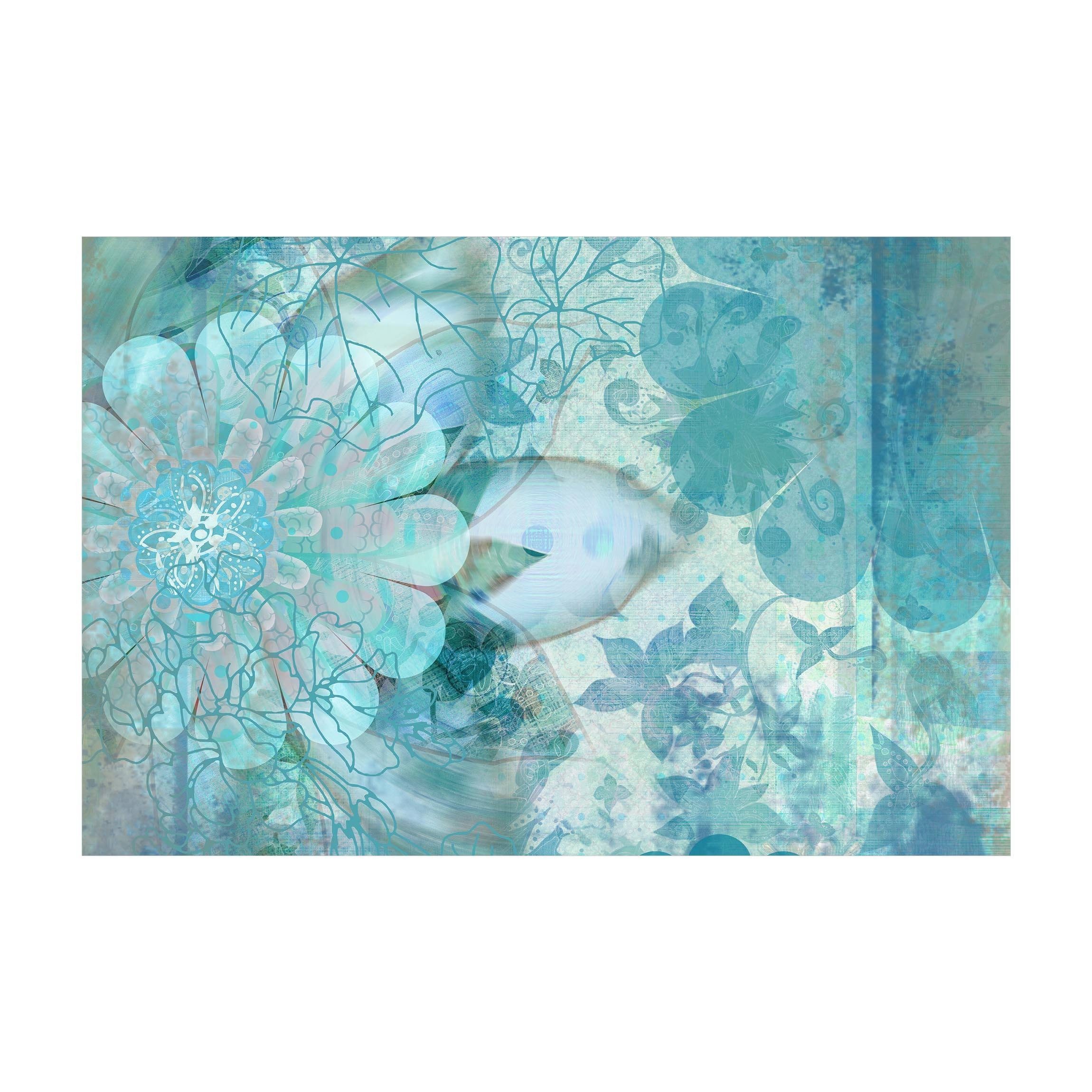 Bilderdepot24 Teppich Vinyl Wohnzimmer Schlafzimmer Flur Küche Blumen modern, rechteckig - blau glatt, nass wischbar (Küche, Tierhaare) - Saugroboter & Bodenheizung geeignet