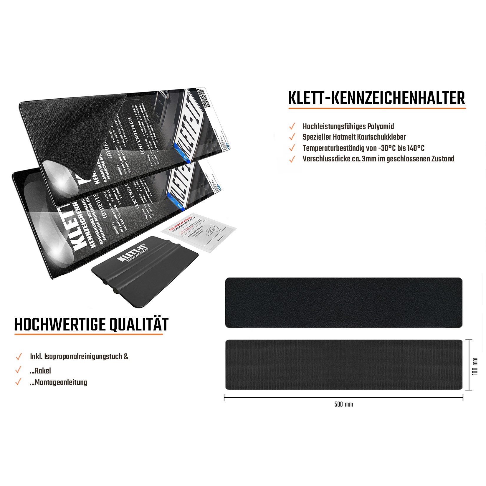 KLETT-IT Kennzeichenhalter für Auto rahmenlos Klett Original Klett-IT®, (1 Stück) – Bild 2 von 5