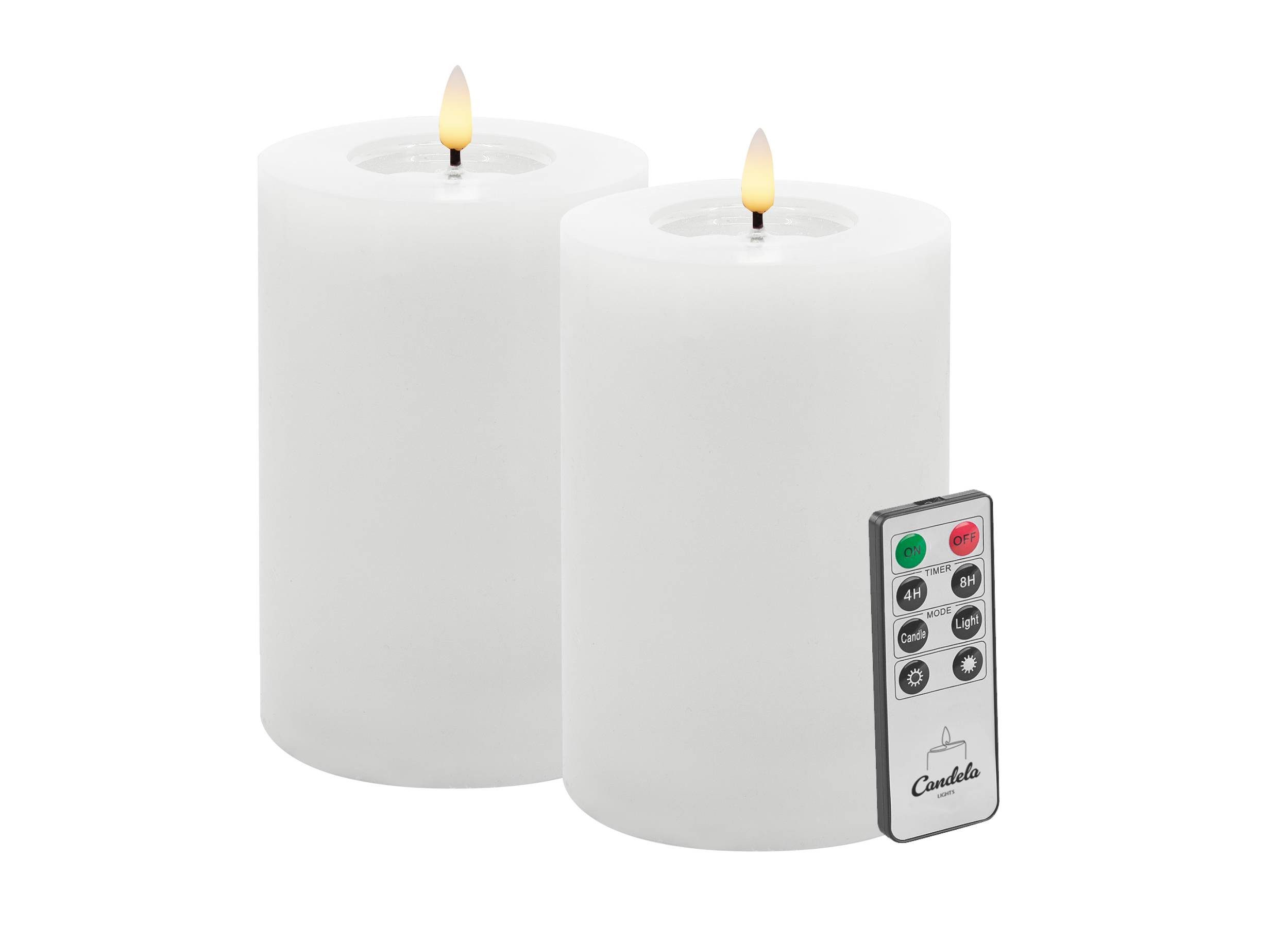 LC Home LED-Kerze Candela LED Kerzen 2er Set H:15x?10cm Winter weiß glatt Echtwachs
