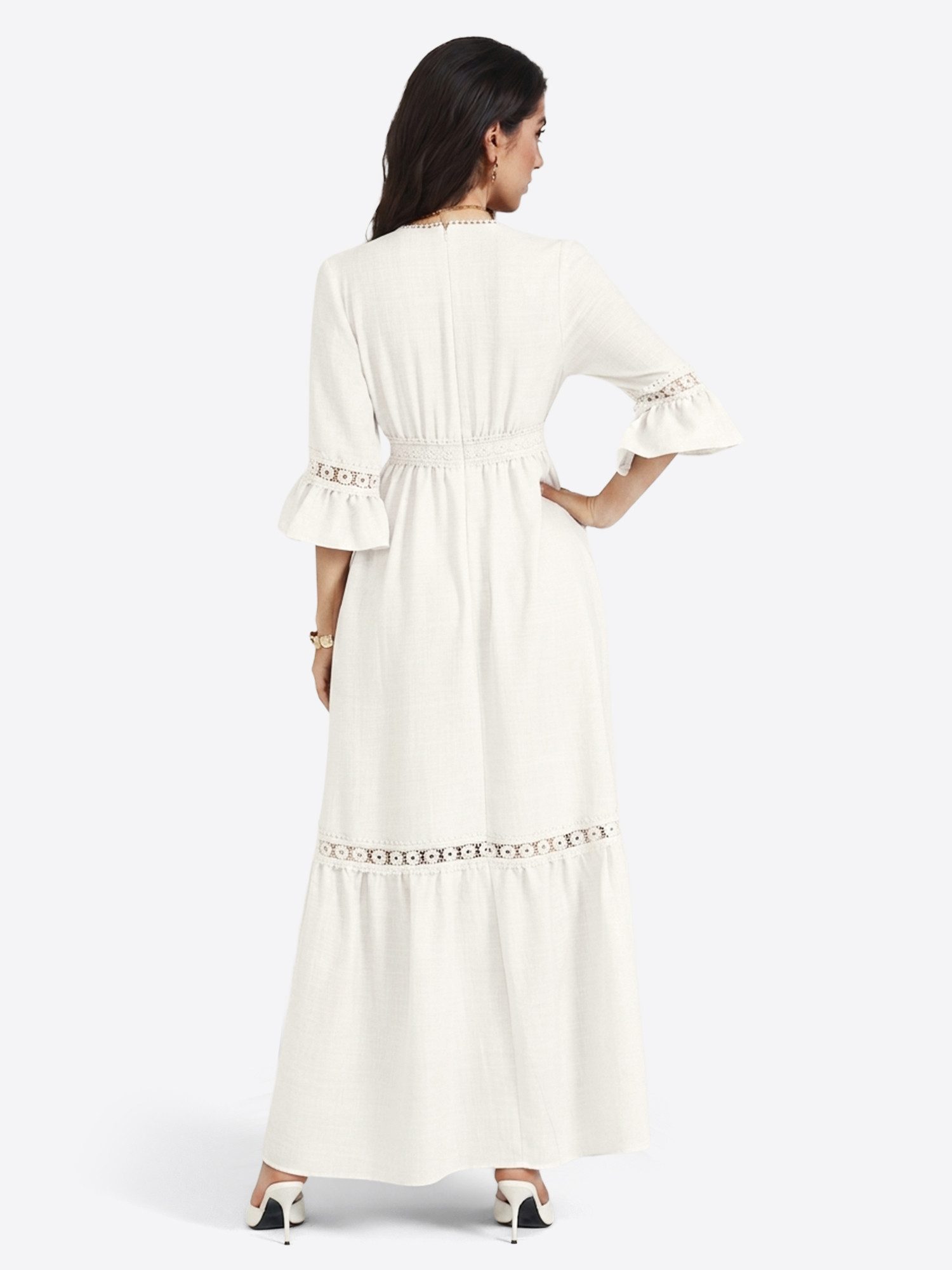 Imily Bela Maxikleid Damen Retro Freizeitkleid (Packung, 1-tlg., 1per-Pack) V-Ausschnitt