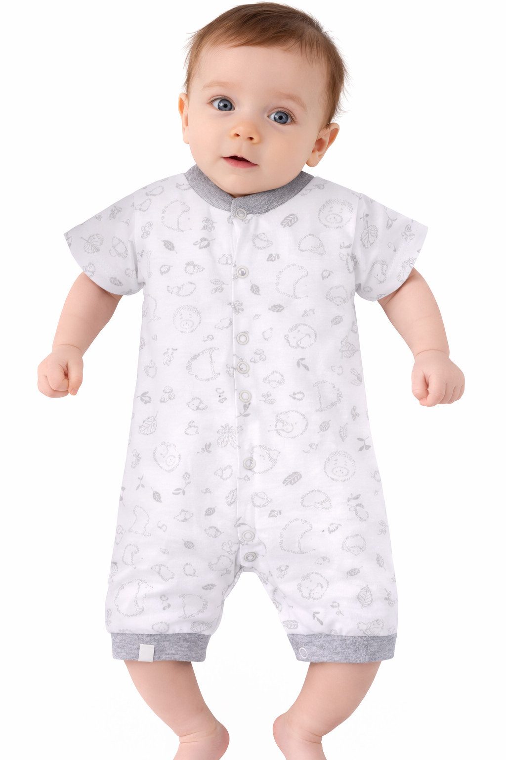 La Bortini Spieler Baby Spieler Sommer Strampler Schlafoverall mit Igel aus reiner Baumwolle, 44 50 56 62 68 74 80 86, in Weiß / Grau