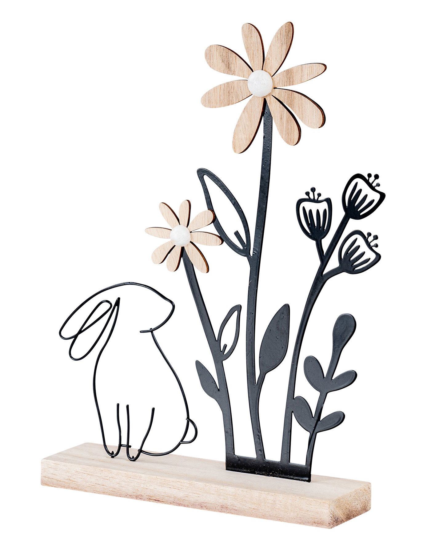 Levandeo® Osterhase, Deko Aufsteller Ostern L19cm Metall Holz Osterhase Blume Natur