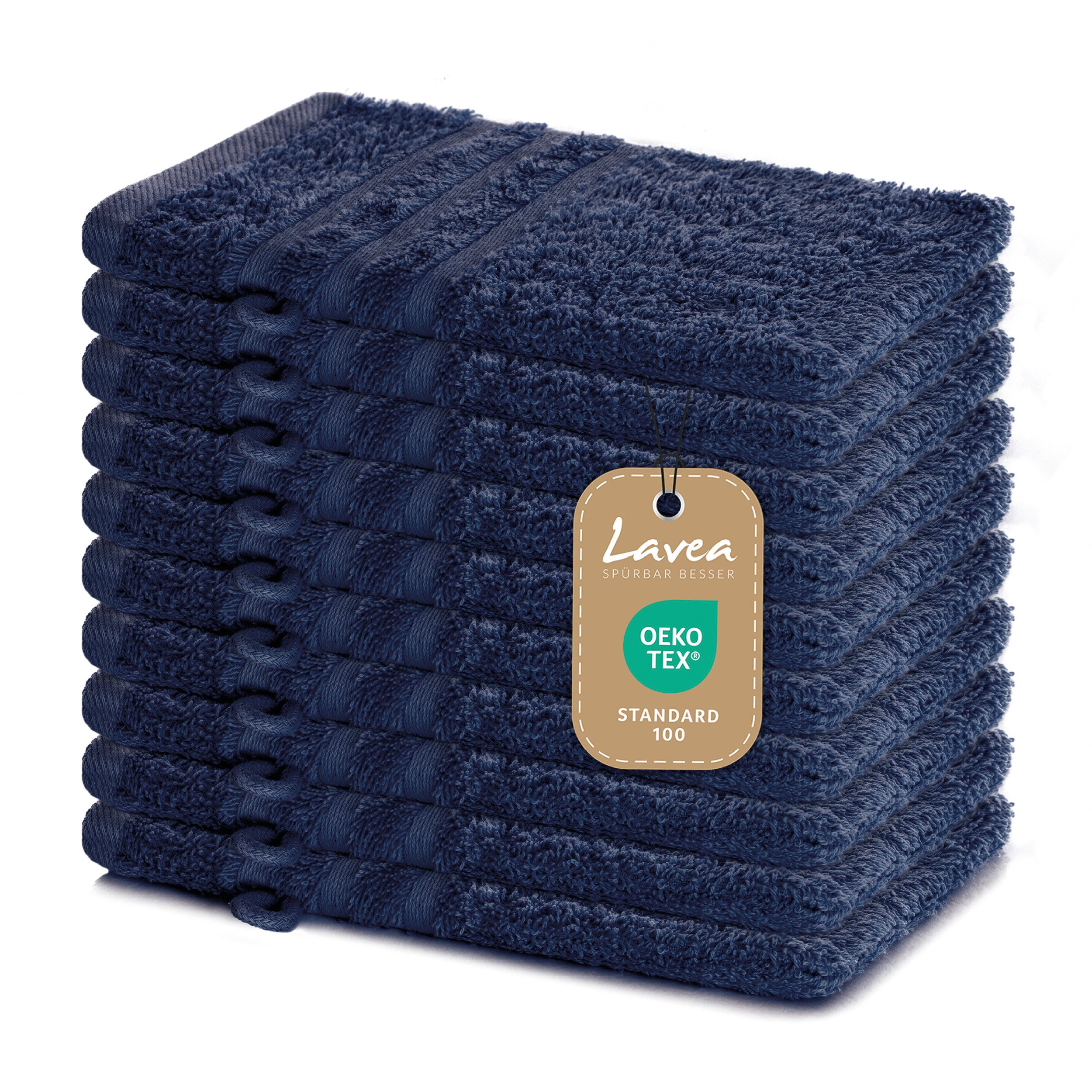 Lavea Waschhandschuh 10er Set Waschhandschuhe, 15 x 21 cm, Elena-Frottierserie, Waschlappen, 100% Baumwolle (10er Set), 500 g/m² Frottier, weich & saugstark, pflegeleicht