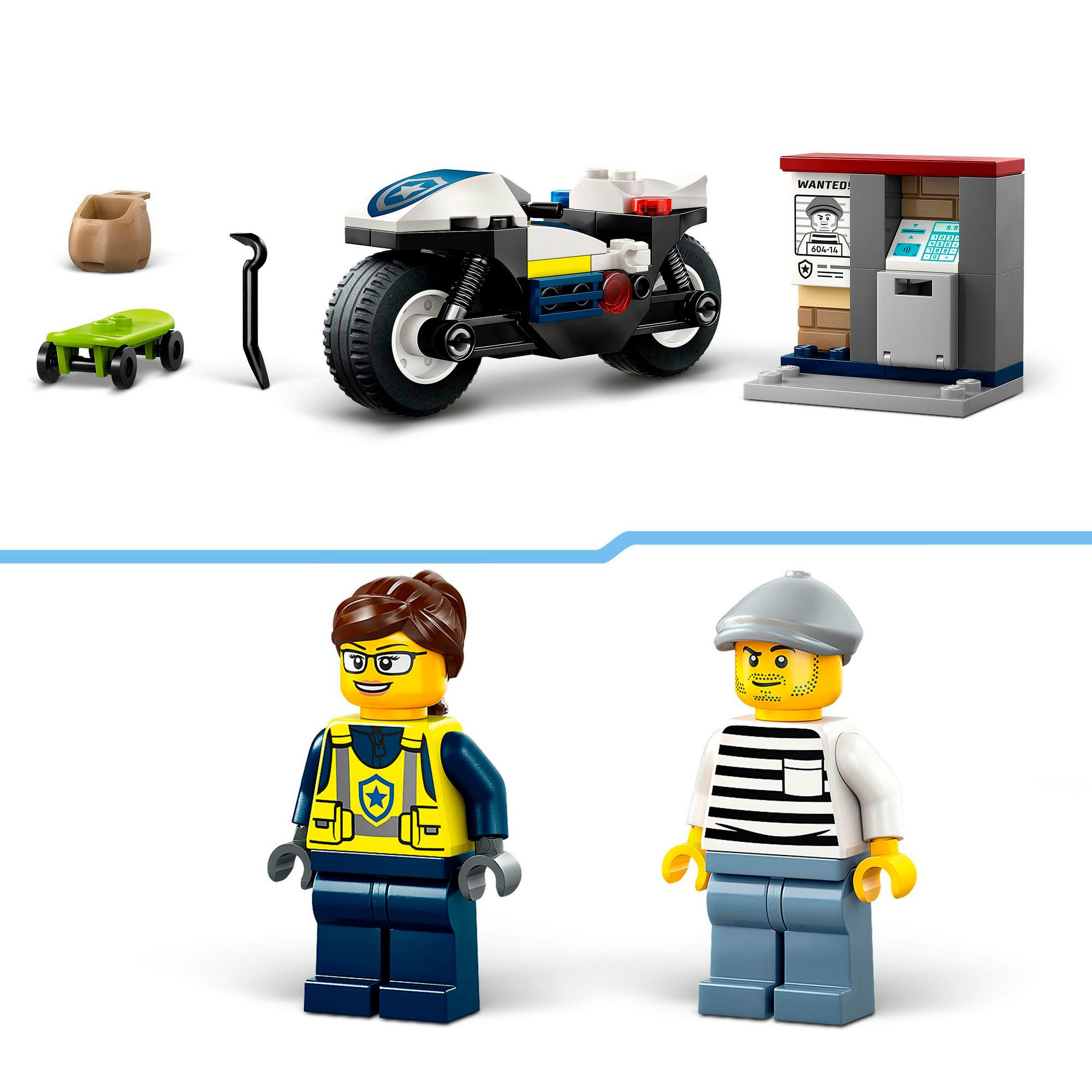 LEGO® Verfolgungsjagd mit dem Polizeimotorrad (60455), LEGO City Konstruktionsspielsteine, (65 St), Made in Europe – Bild 5 von 5
