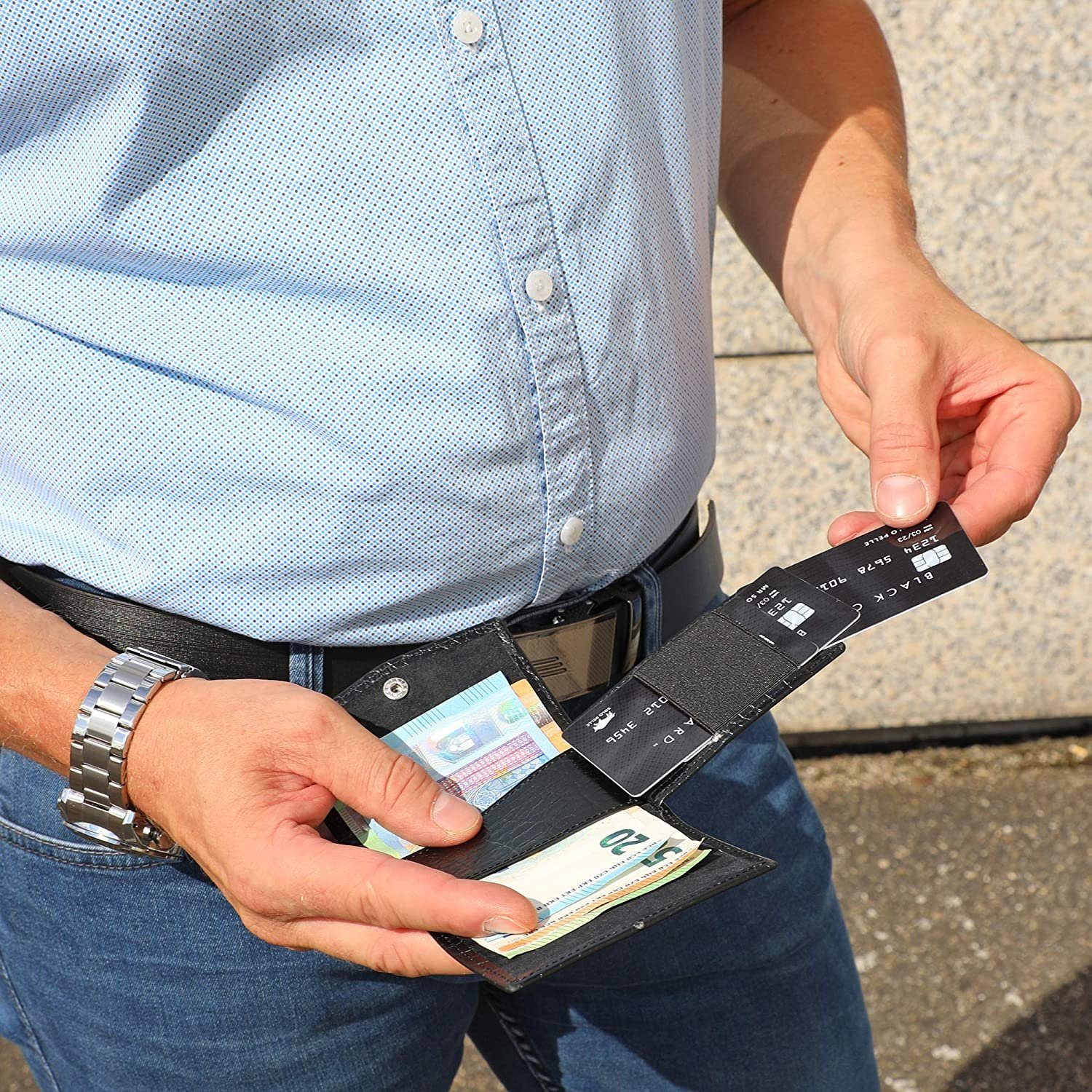 mit für Schutz RFID mit Geldbeutel Geldbörse 12 Krokoschwarz Echtes Münzfach Wallet I RFID Slim Pelle I Solo Geldbörse Leder, dünne Karten, Schutz,