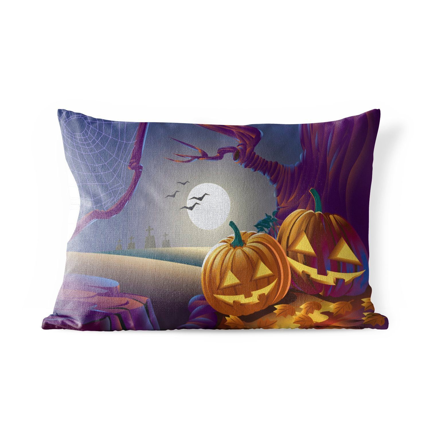 MuchoWow Dekokissen Zwei Kürbisse in einer Halloween-Nacht in einer Illustration, Outdoor-Dekorationskissen, Polyester, Dekokissenbezug, Kissenhülle