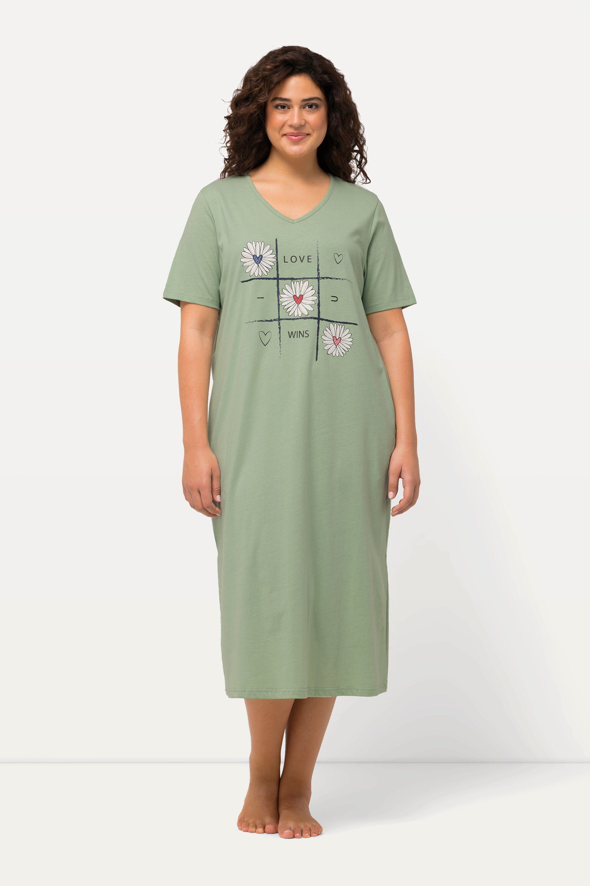 Ulla Popken Nachthemd Nachthemd Blüten Halbarm V-Ausschnitt