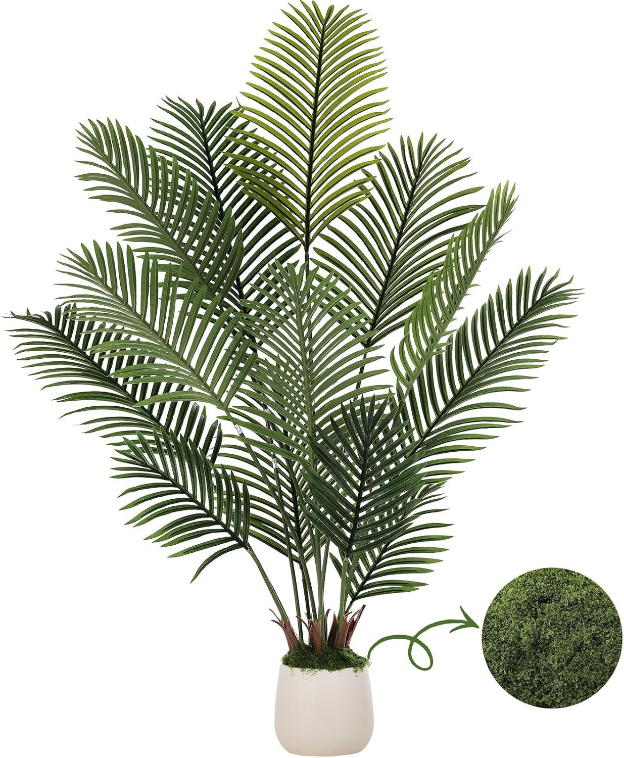 Kunstbaum Künstliche Areca Palme 13 Realistische Dunkel-Hellgrüne Blätter, TLGREEN, Höhe 150 cm, Tropische Pflanzen Deko für Innen Wohnzimmer Büro