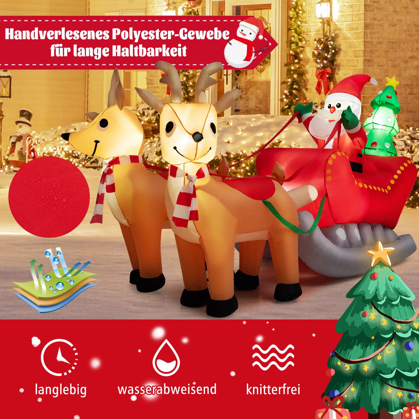 COSTWAY Weihnachtsfigur, mit Schlitten LED, selbstaufblasend, günstig online kaufen