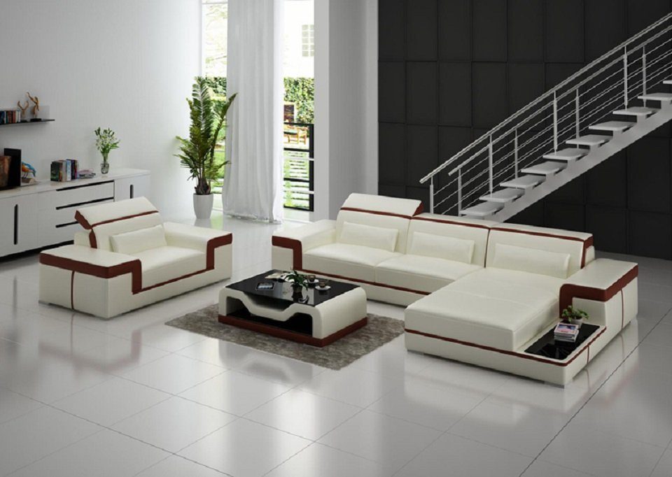 L-Form Leder Ecksofa Sessel Modern Beige/Braun Couch Wohnlandschaft Ecksofa, JVmoebel 2tlg. Sofa Set