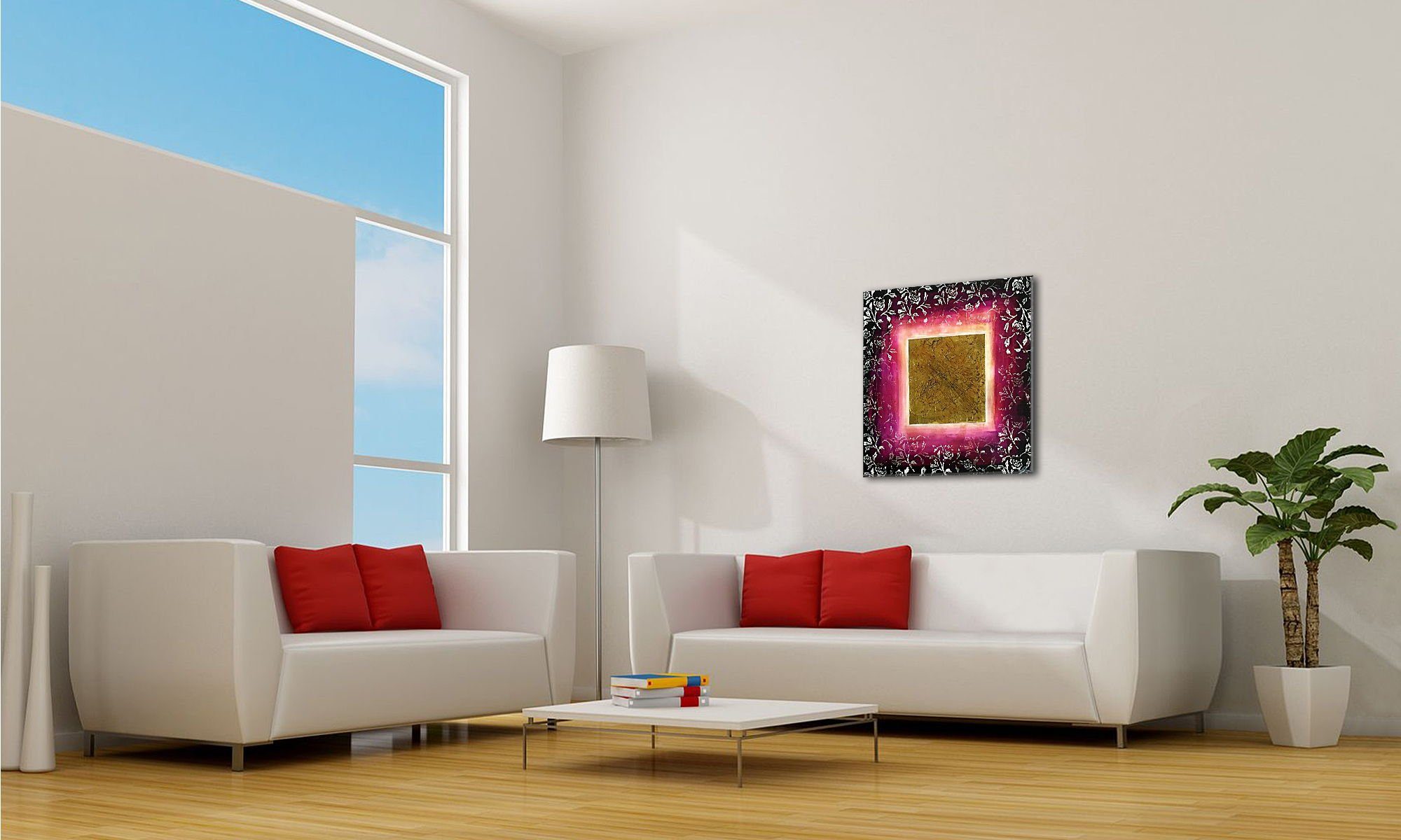 WandbilderXXL Gemälde Rosy Gold 80 x 80 cm, Abstraktes Gemälde, handgemaltes Unikat