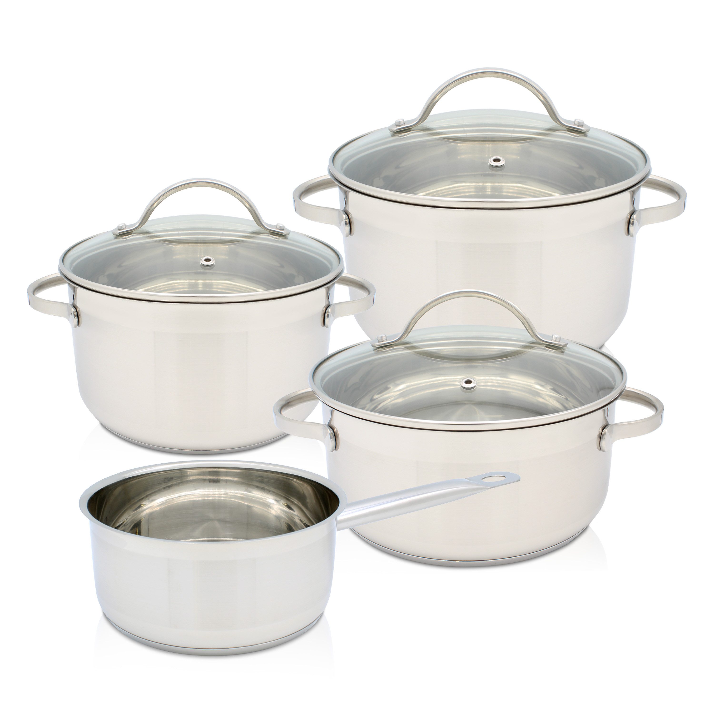 Krüger Topf-Set Ohio, Edelstahl (Set, 7-tlg., Bratentopf Ø 20 cm, Fleischtopf Ø 16/20 cm, Stielkasserolle Ø 16 cm), für Induktions-Kochfelder geeignet