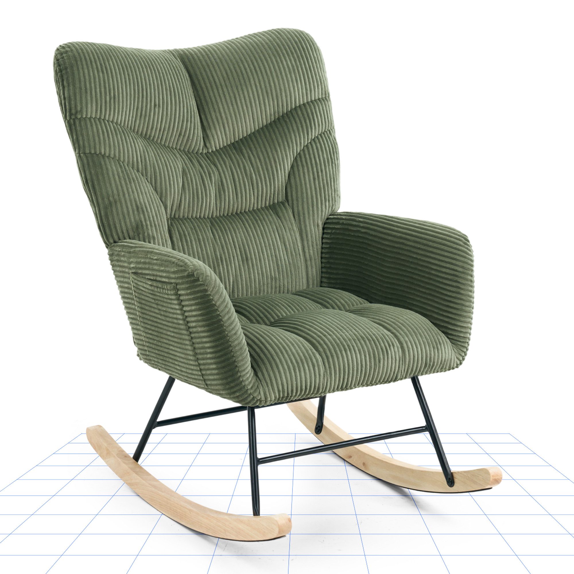 FLEXISPOT Schaukelstuhl mit Hoher Rückenlehne & Fußstütze, Relaxsessel, Schaukelsessel (Moderner Schwingsessel mit Holzkufen, mit Seitentasche), Gepolsterter Relaxsessel für Wohnzimmer & Schlafzimmer