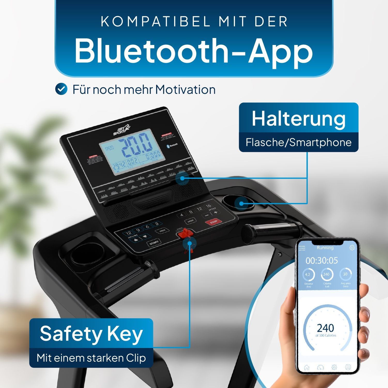 ArtSport Laufband Speedrunner 6000, klappbar, elektrisch, bis 20 km/h, 5 Grad Neigung, Bluethooth