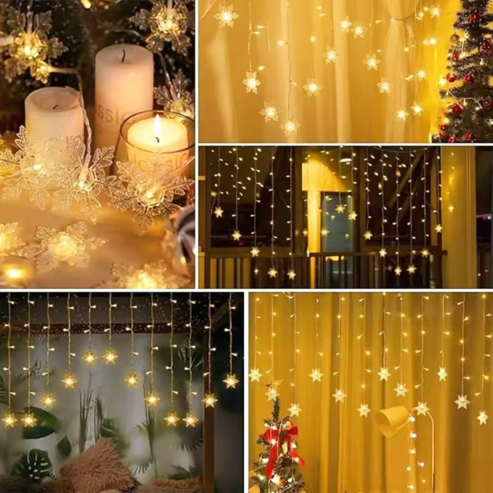 Montegoni Lichterkette Schneefloken Lichtvorhang 2,3m 8 Modi und EU-Stecker für Innenräume, 8 Programme, wasserabweisende Elemente, EU-Stecker – Bild 4 von 5