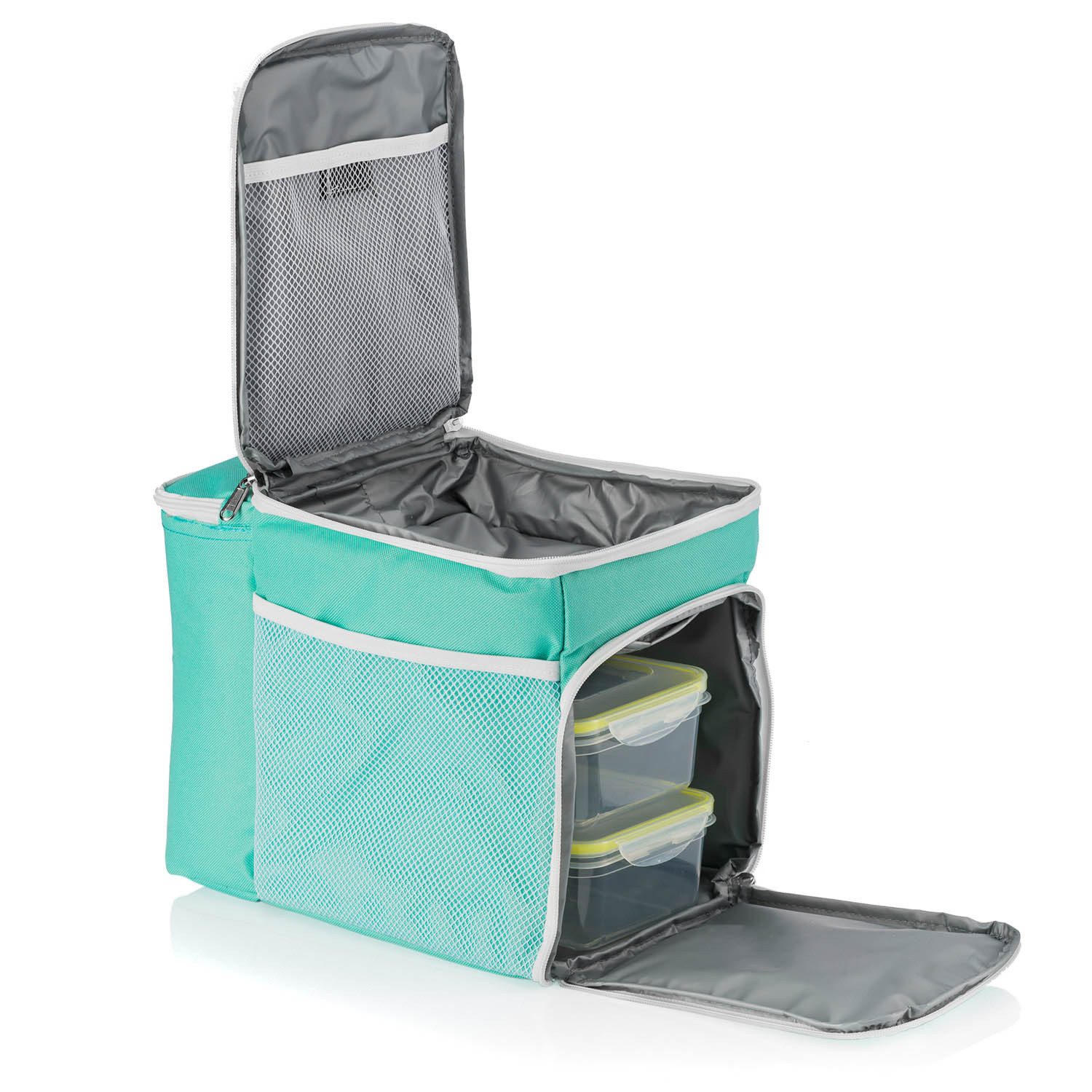 Dimono Frischhaltedose DIMONO Isoliert Kühlbox Tasche-Picknick Thermotasche mit 3 Lunchboxen, Stoff, (inkl. 3x Brotzeit-Dose), mit Kühlakku & Flaschenfach – Bild 2 von 5