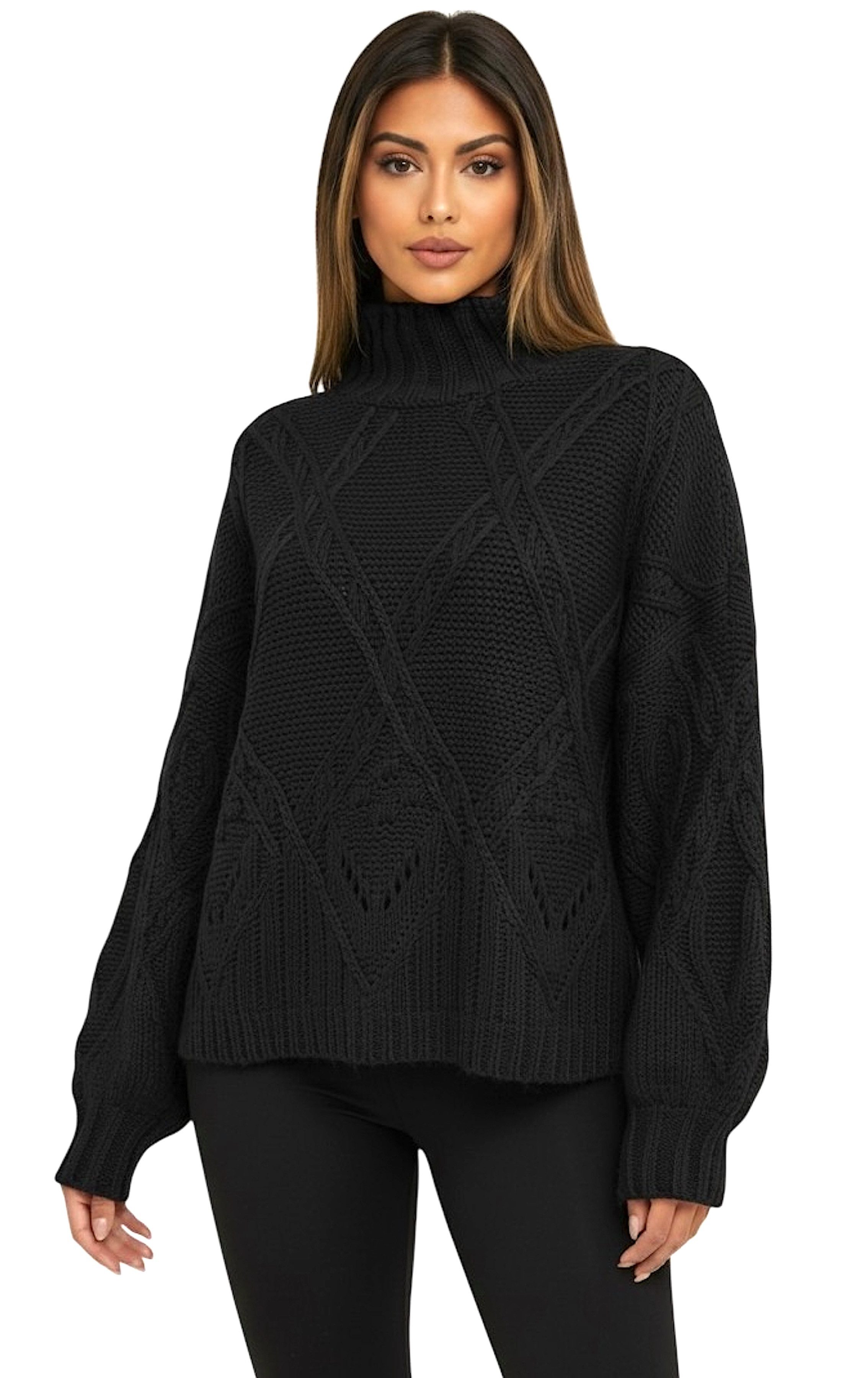 Worldclassca Strickpullover WORLDCLASSCA Oversize Strickpulllover Steh Kragen Zopf Muster Dick Neue Kollektion - Stilvolle und gemütliche Strickmode für Damen