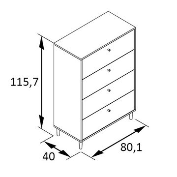 Lomadox Schlafzimmer-Set HELMA-80, (Spar-Set, 4-St), in weiß matt mit Eiche inkl. Spiegel Schminktisch Kommode