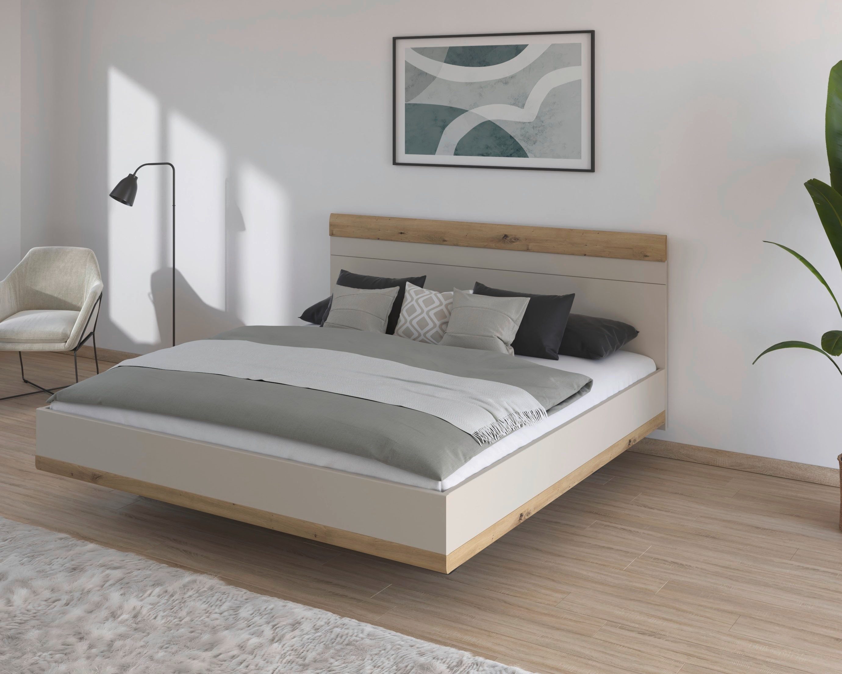 rauch Futonbett Bett Doppelbett Holzbett SAJO, mit Farb-Absetzungen in komfortabler Sitzhöhe MADE IN GERMANY
