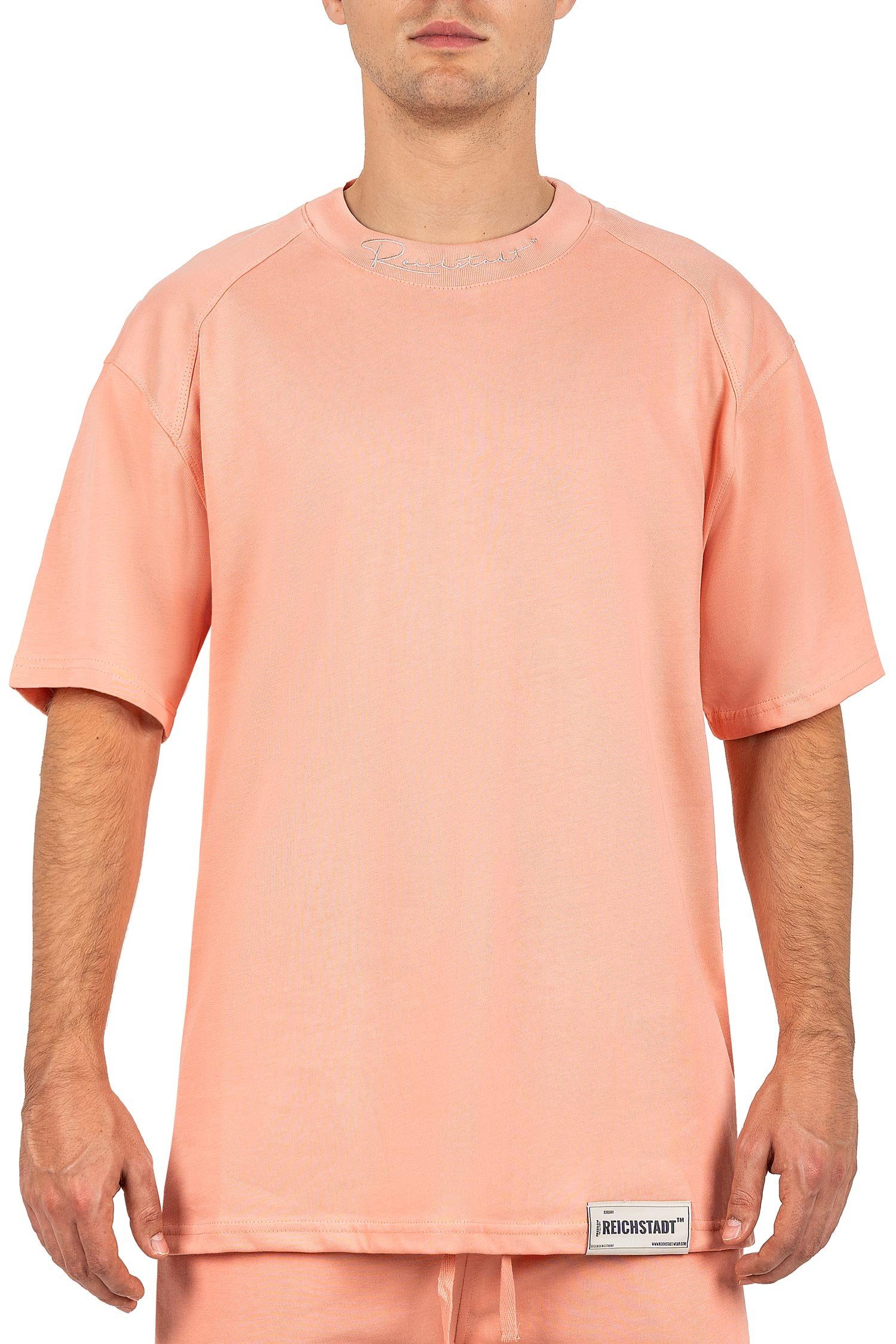 am T-shirt mit Pink Kragen Oversize-Shirt Reichstadt Casual Stitching Kurzarm 23RS041 (1-tlg)