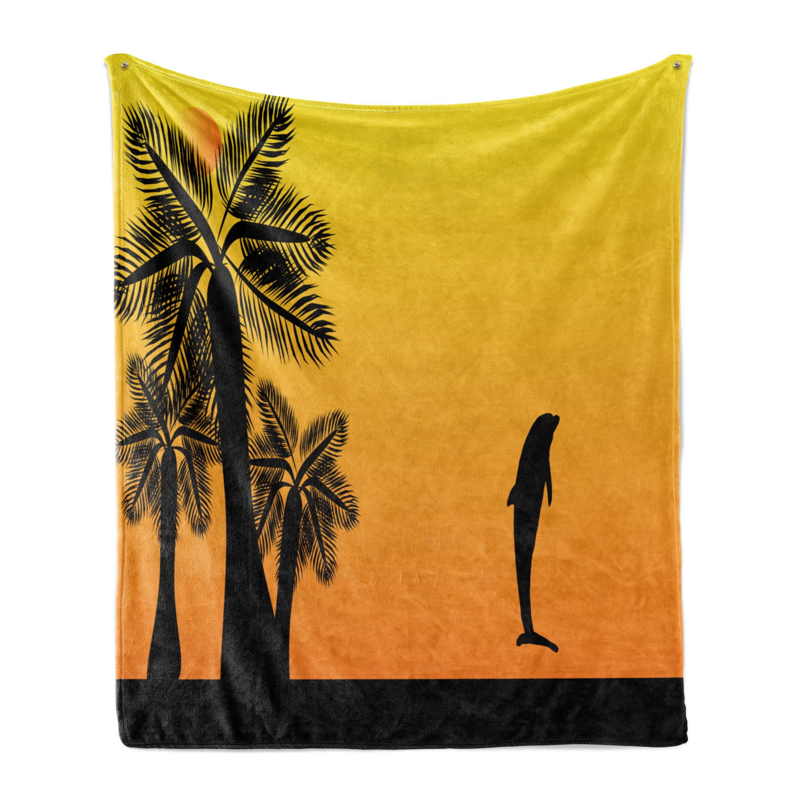 Wohndecke Gemütlicher Plüsch für den Dolphin Innen- Schwarz Sunset Palms Außenbereich, Ombre und Orange Abakuhaus, und