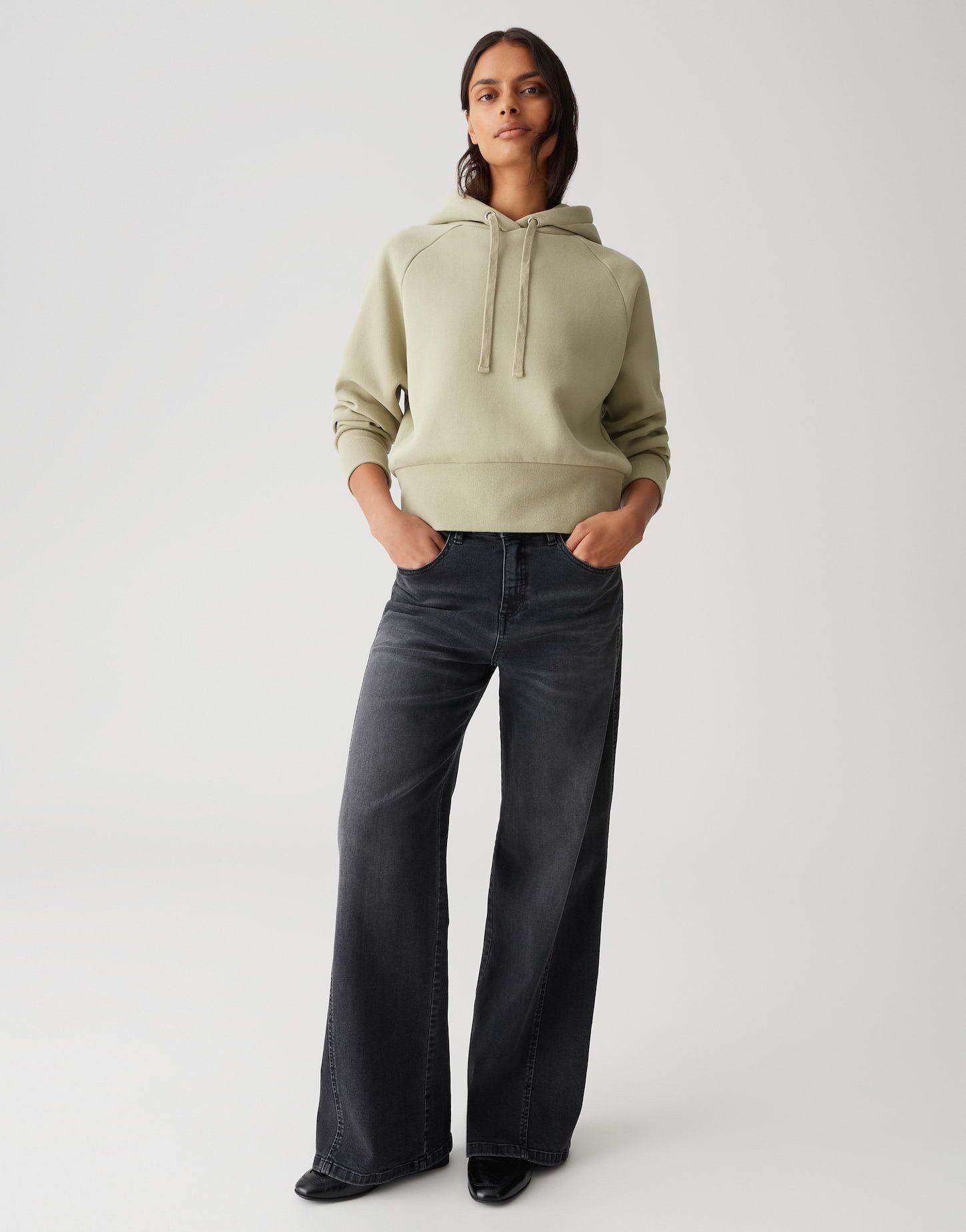 OPUS Hoodie GESIKA aus French Terry Sweatware überschnittene Schulter mit 3/4 Arm, Melangé-Effekt