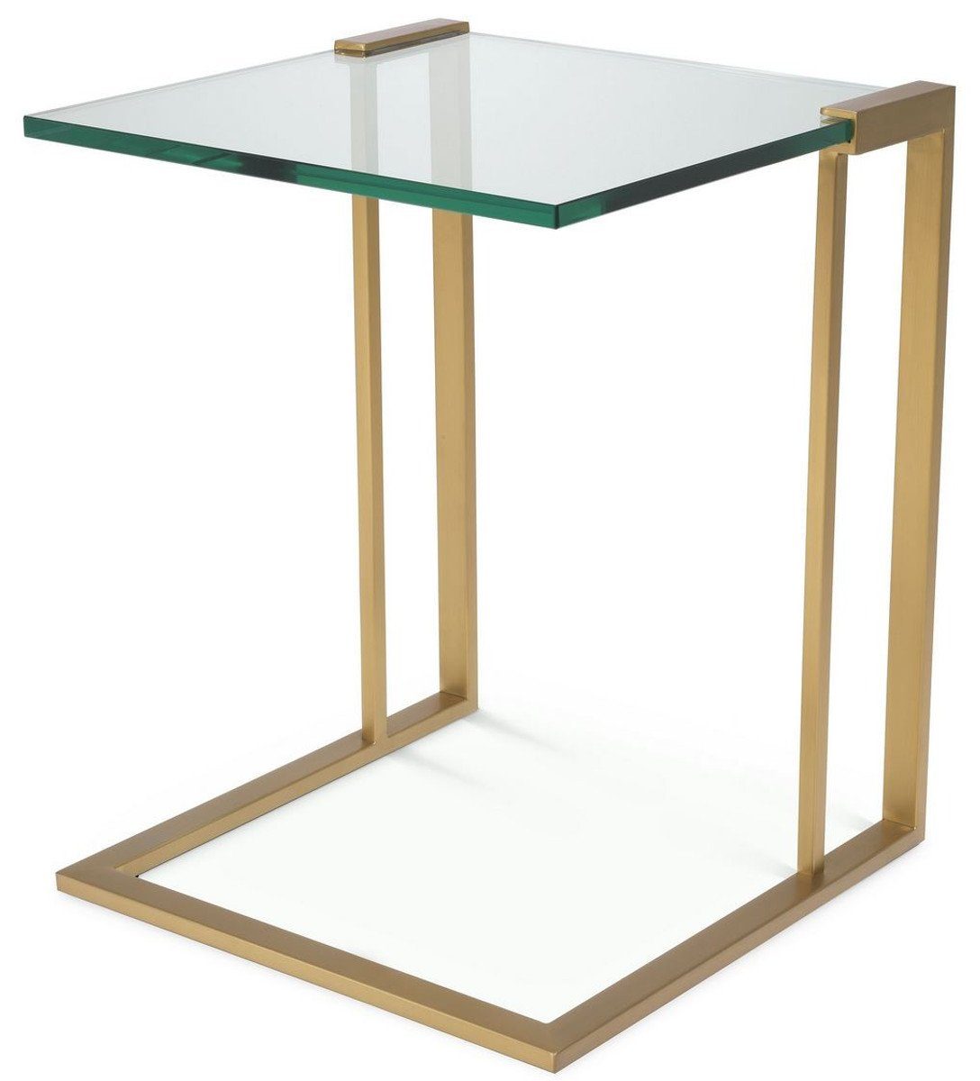 Casa Padrino Beistelltisch Luxus Beistelltisch Messingfarben 45 x 45,5 x H. 56,5 cm - Edelstahl Tisch mit Glasplatte - Luxus Möbel