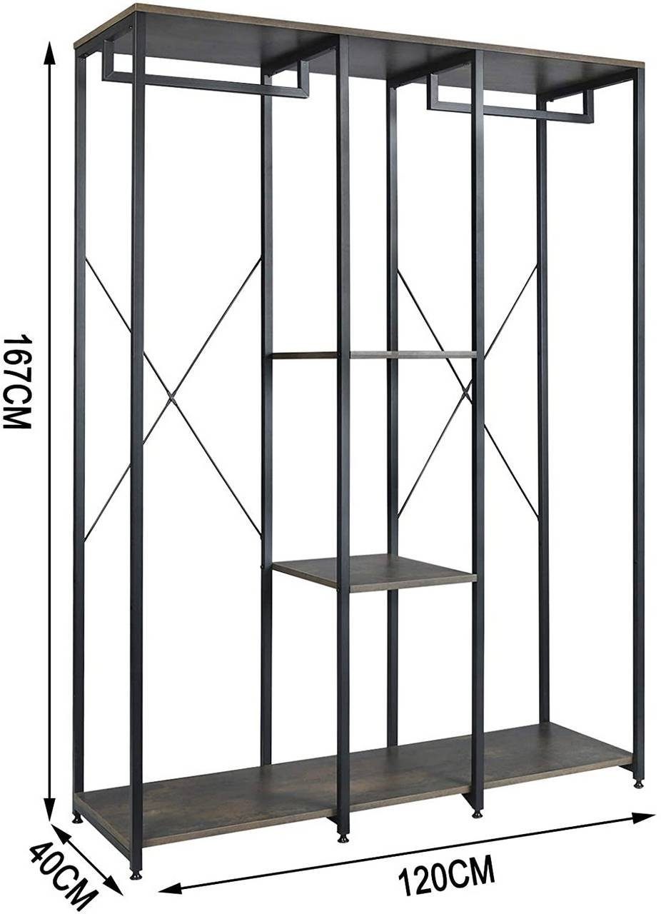 (1 schwarz-rostfarbe mit Kleiderstange Garderobenständer, Schuhregal Offener St), Woltu