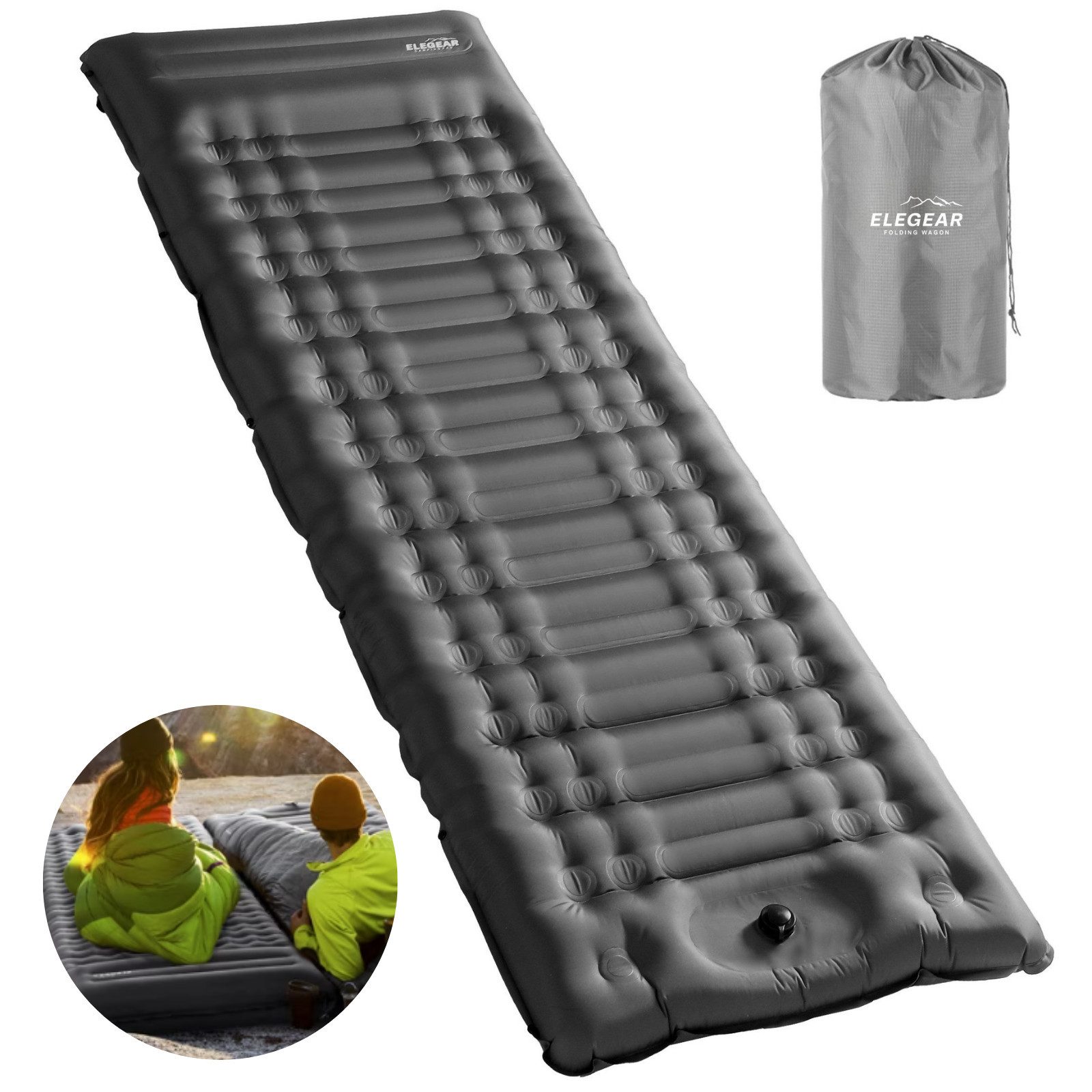 Elegear Isomatte 12cm dicke Campingmatte, 195×65/138CM isomatte selbstaufblasend, (1-tlg), mit Fußpumpe, leicht zu tragen, camping zubehör, für Wandern, Zelt