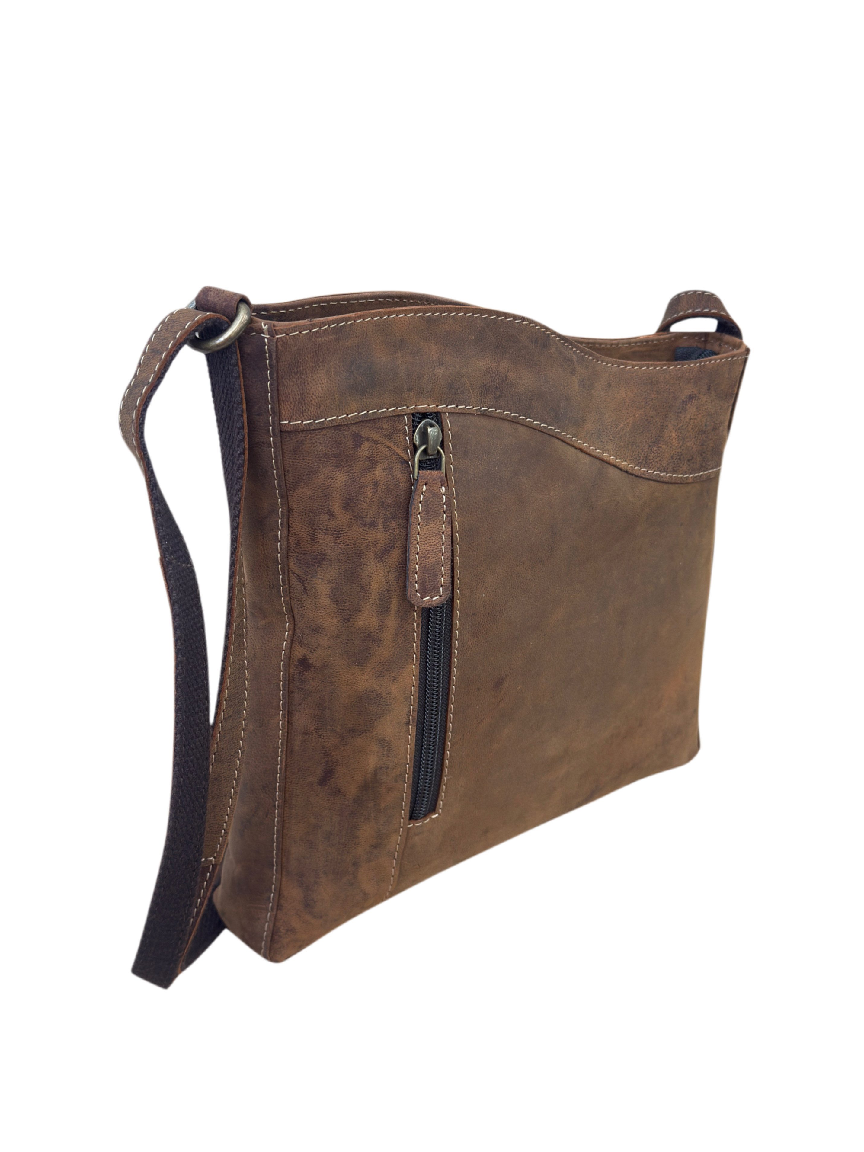 Bayern Bag Handtasche B5015, Damen Ziegenleder Umhängetasche–Stilvoller Vintage-Look für jeden Tag