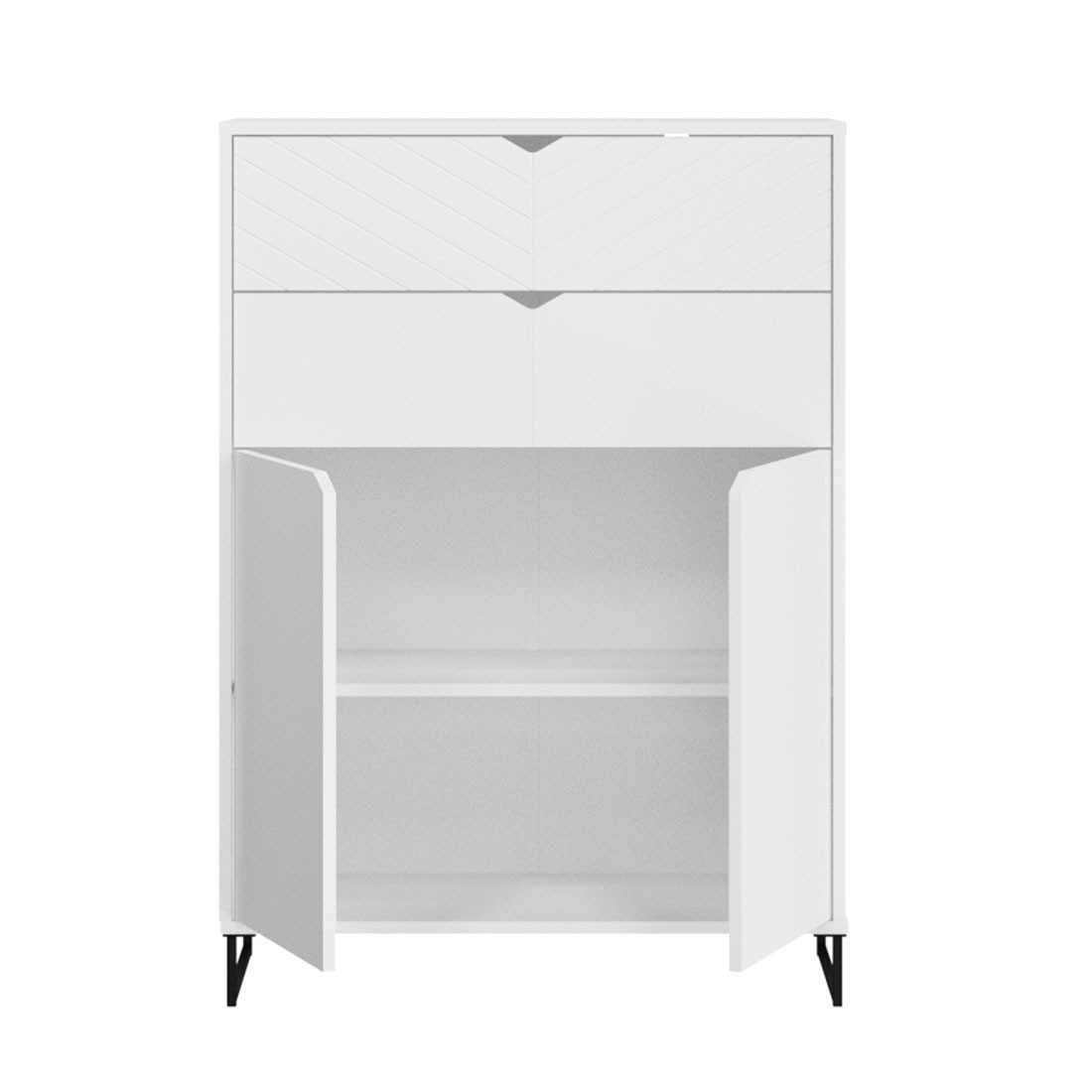 Feldmann-Wohnen Highboard Caseres (2-türig, mit Einlegeboden, mit Schubladen, 1 St., moderne Optik, 2-türig, Metallfüße, Griffmulden), 80x38x113cm weiß / schwarz