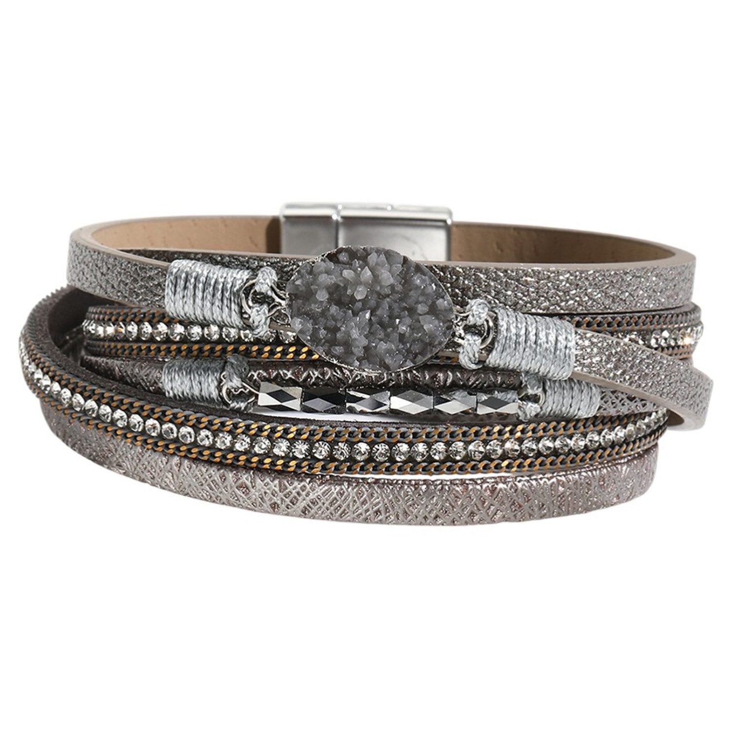 KARMA Wickelarmband Damen bunt PU Leder 39 cm Armband Damenarmband (Türkis Rosa Blau Beige Weiß Grau oder Rot, 1-tlg., Zirkon Geschenk für sie), Lederarmband modern Magnetverschluss