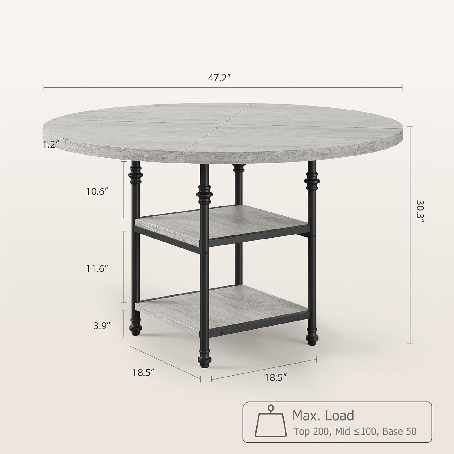 GarveeMore Esstisch mit Holzplatte und Metallbeinen für 4-6 Personen,119cm, Küchentisch mit 2 Ablageflächen und für Esszimmer,Küche,Wohnzimmer