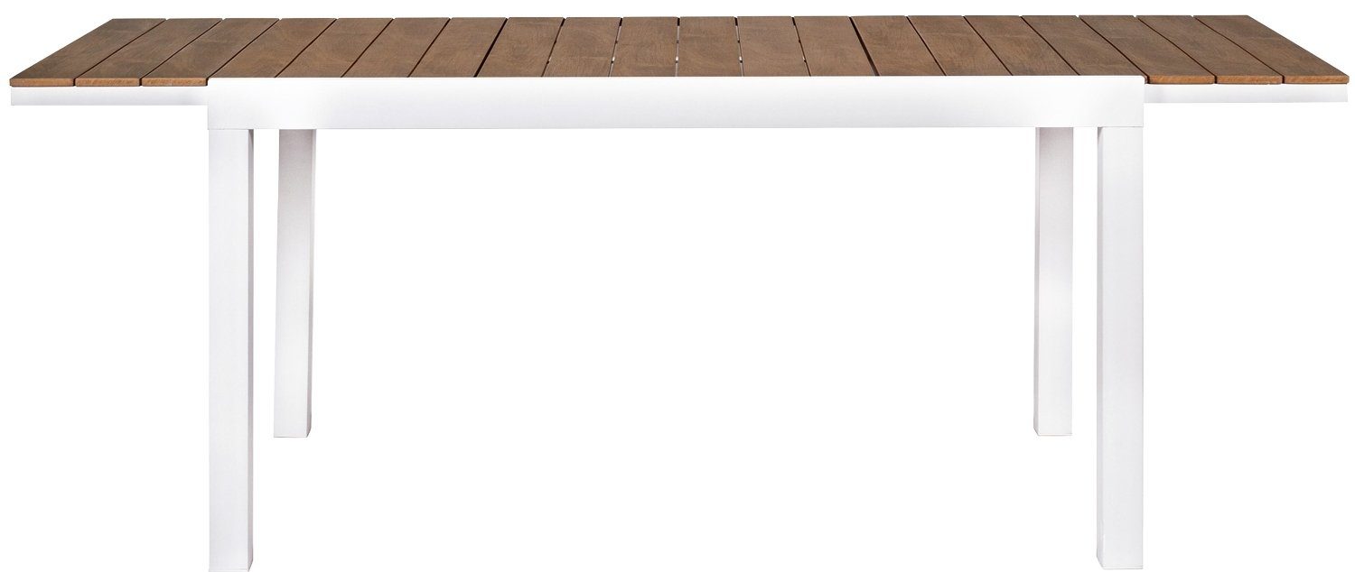 Witterungsbeständig aus cm, 200 140 Tischplatte Bizzotto Gartentisch KUBIK, Braun, Polywood, Weiß, Ausziehbar, - x 90 Aluminium,