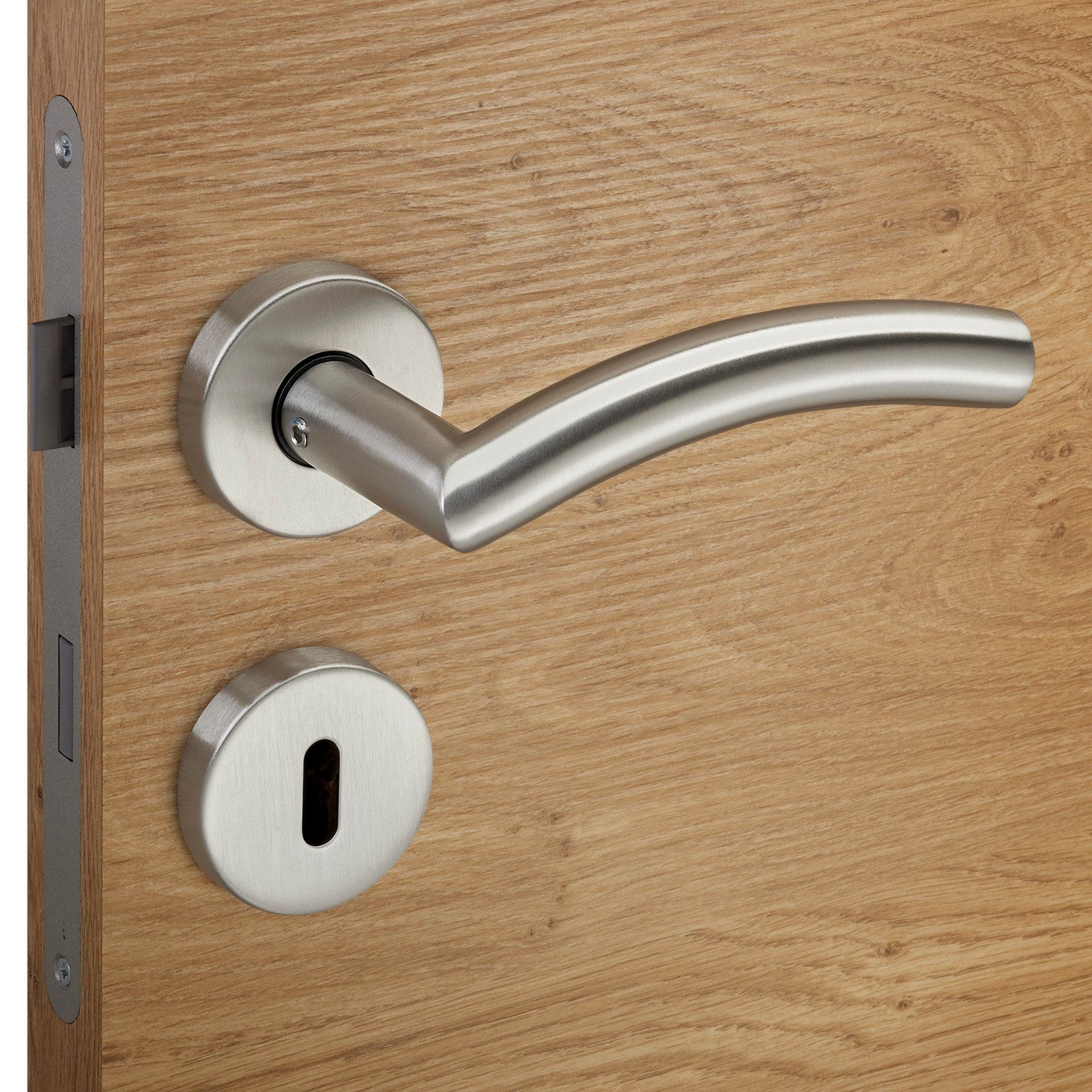 SO-TECH® Drückergarnitur Türdrücker EMIL Edelstahl gebürstet Rund Rosette, Buntbart Türgarnitur für Zimmertür Rosettengarnitur