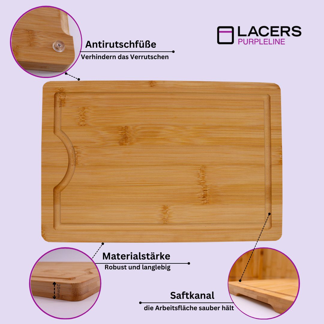 Lacers Schneidebrett Lacers Purpleline Holzschneidebretter in verschiedenen Ausführungen, (4-St), Mit Saftrille, rutschfeste Füße, Schneidebrett im Set mit Halt – Bild 4 von 5